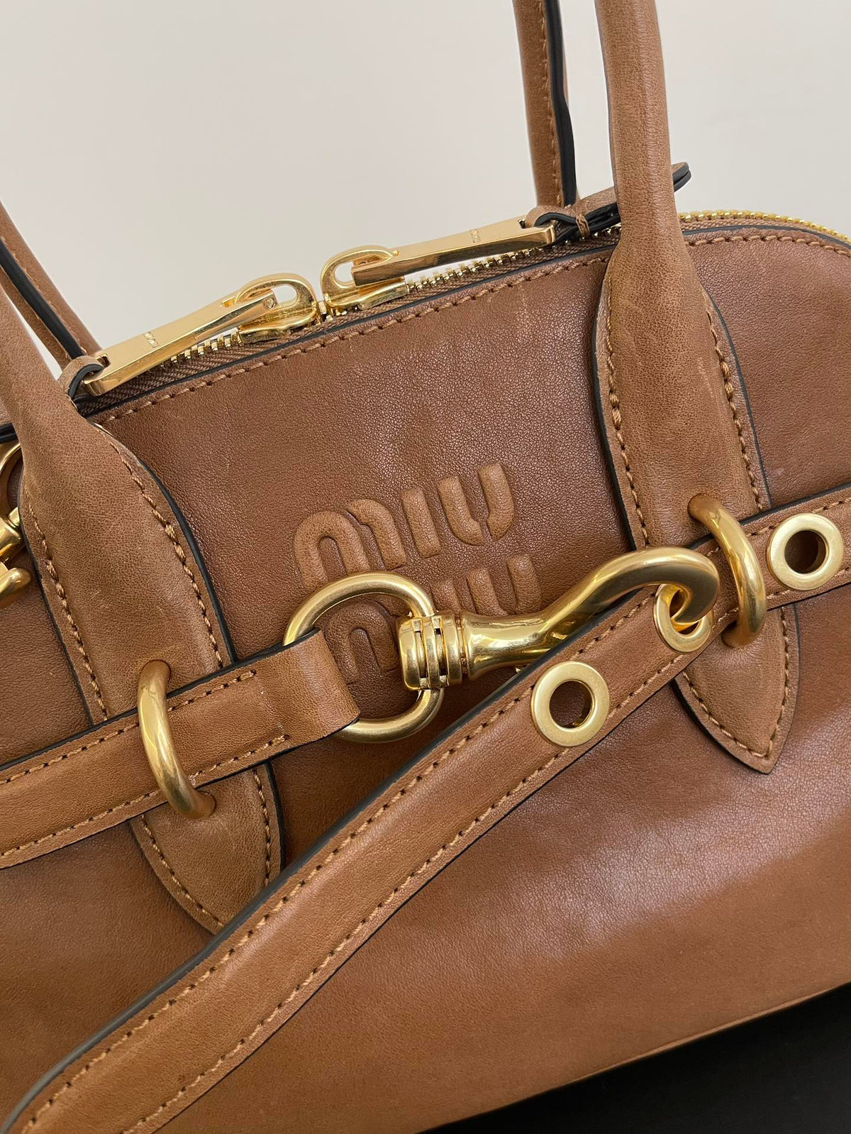 Miu Miu Aventure Mini Leather Bag – Cognac
