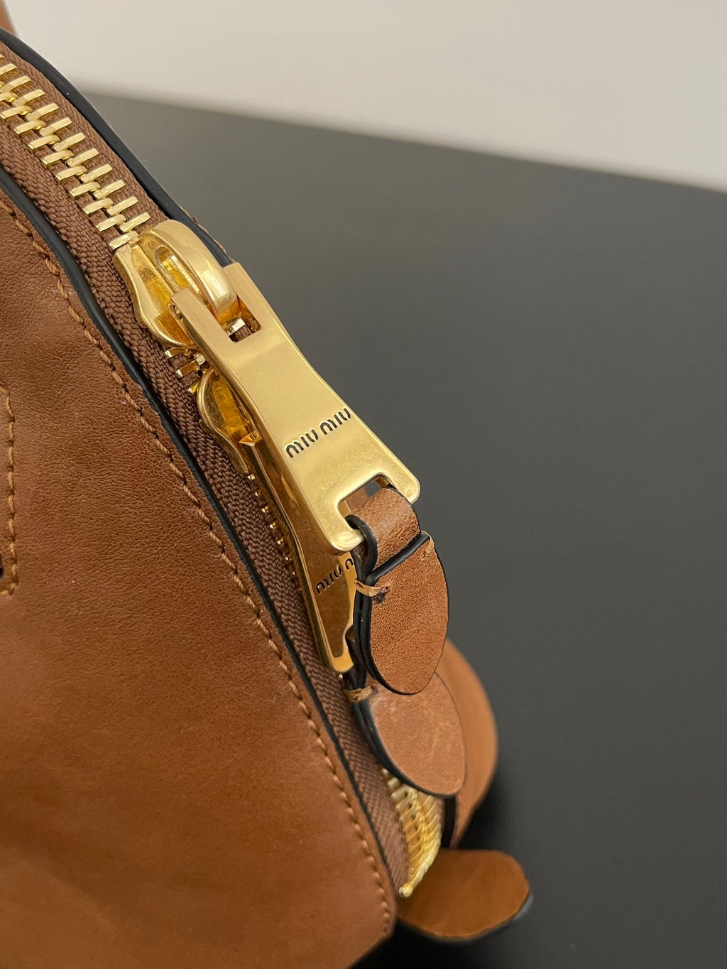 Miu Miu Aventure Mini Leather Bag – Cognac