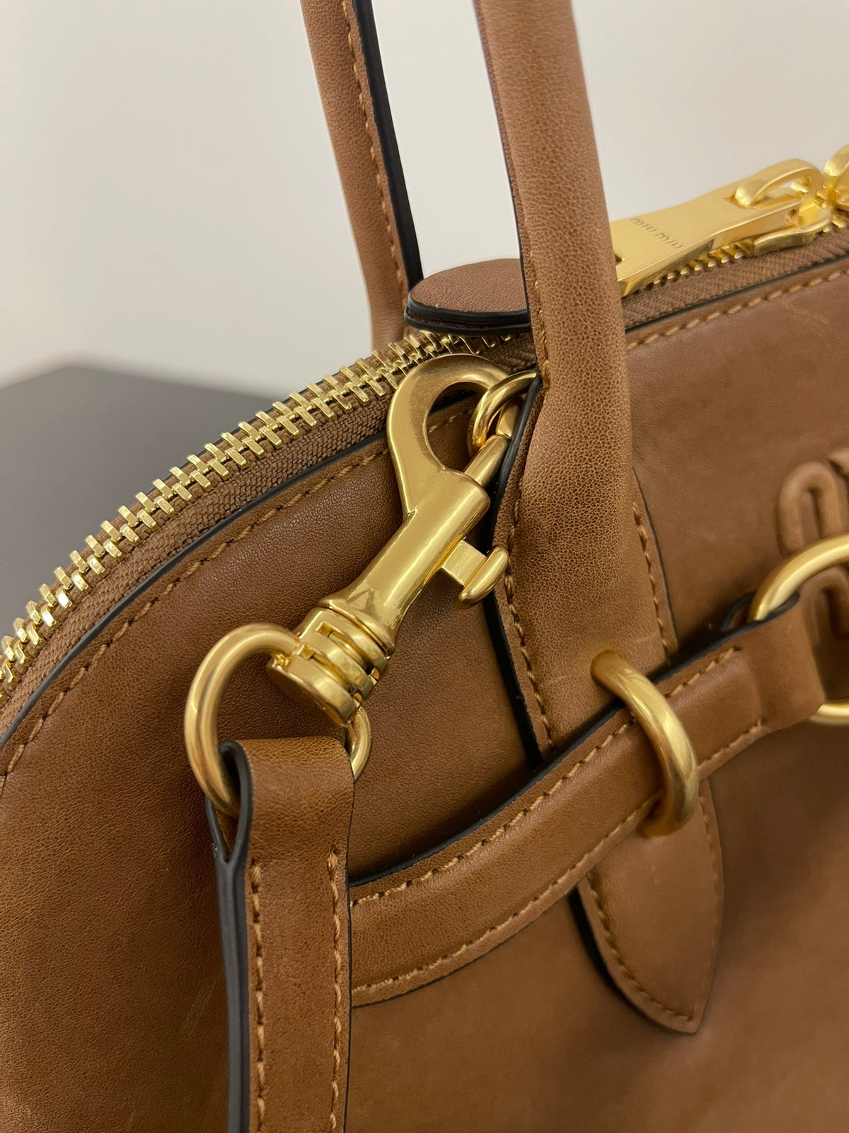 Miu Miu Aventure Leather Bag – Cognac