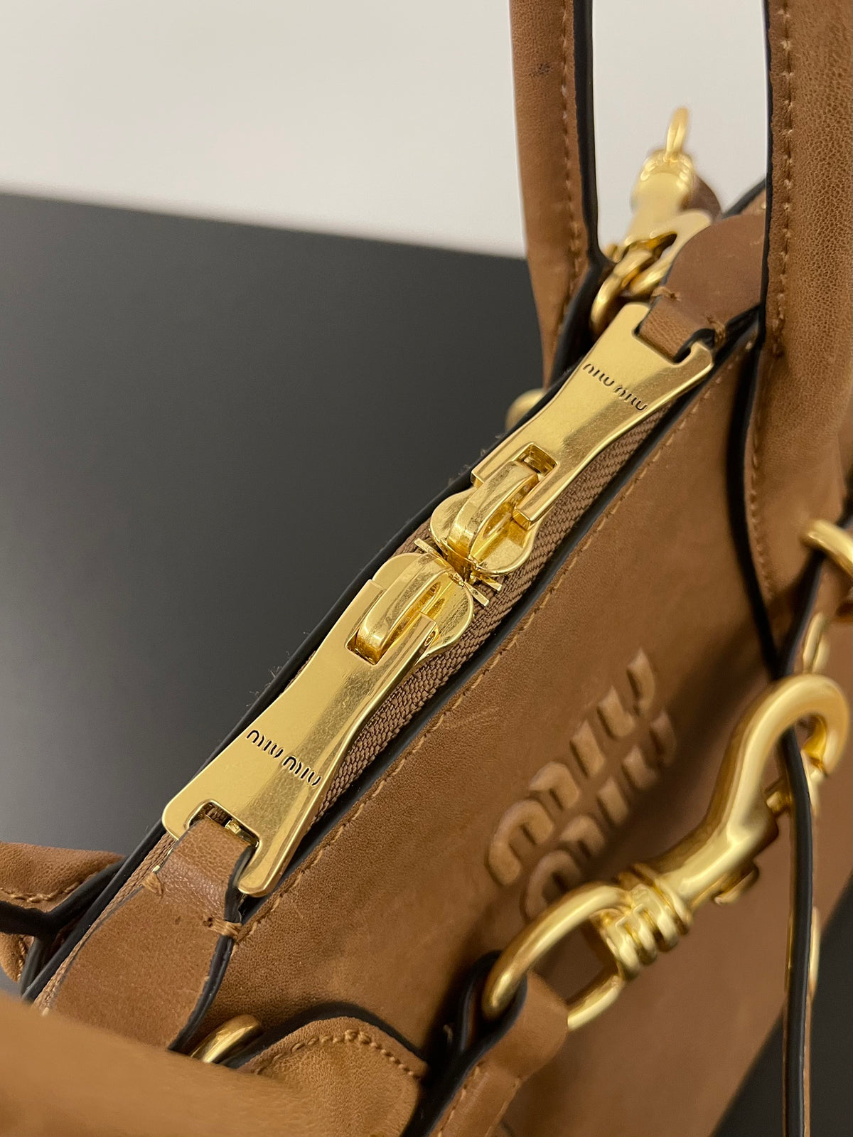 Miu Miu Aventure Leather Bag – Cognac