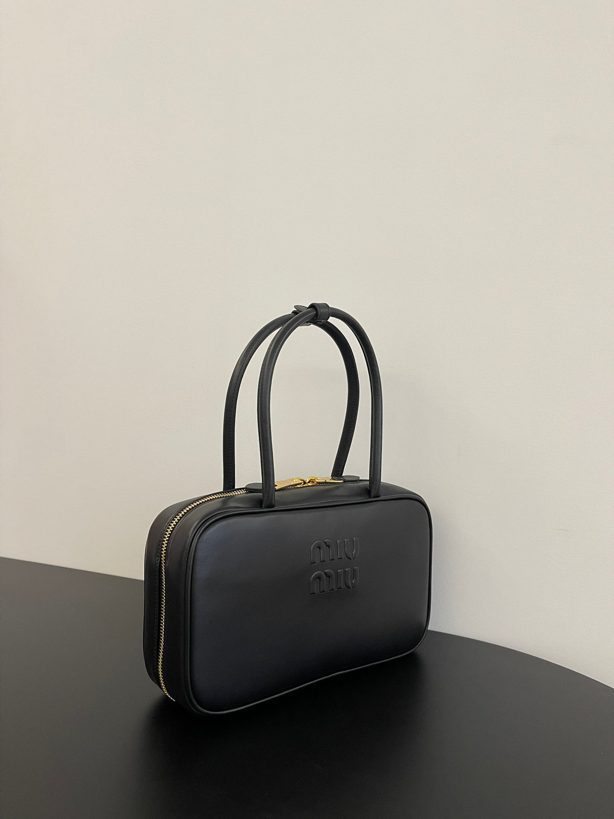 Miu Miu Beau Box Leather Top Handle Bag – Black