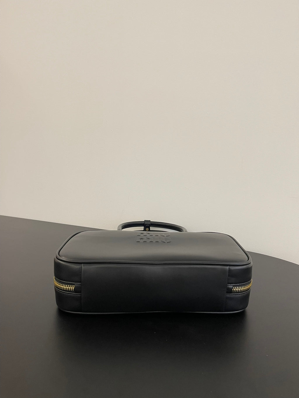 Miu Miu Beau Box Leather Top Handle Bag – Black