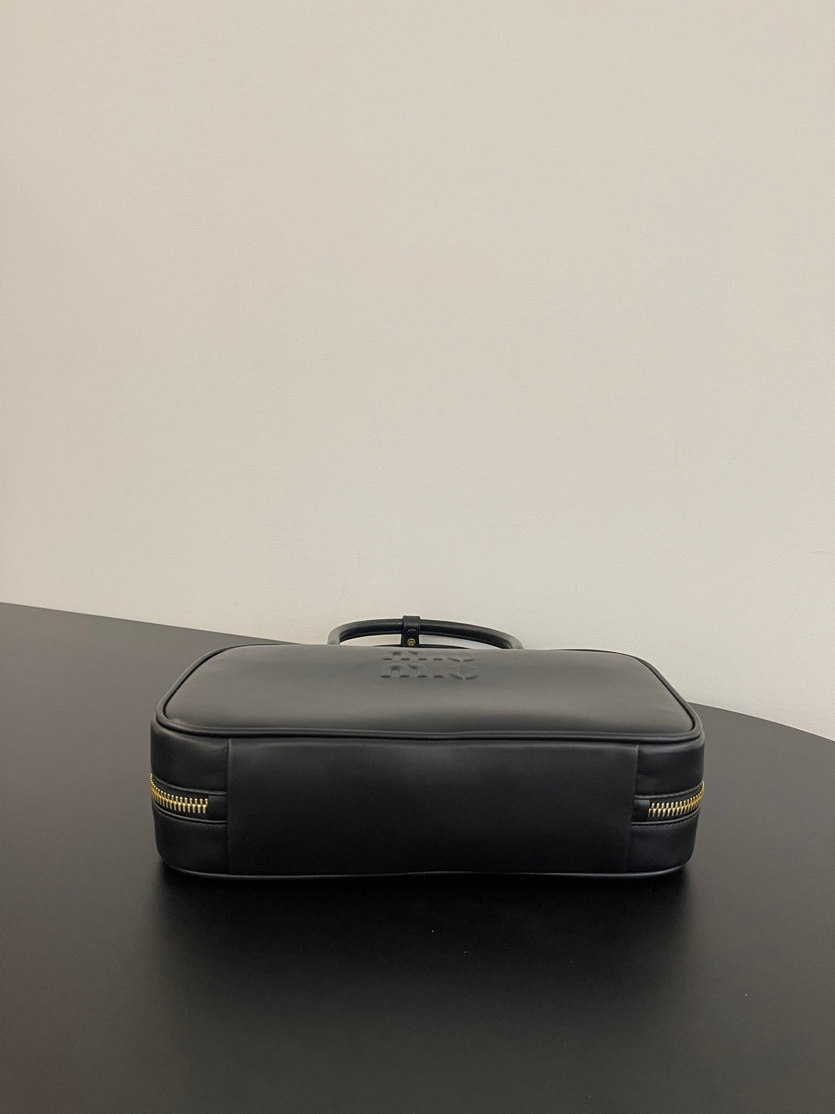 Miu Miu Beau Box Leather Top Handle Bag – Black
