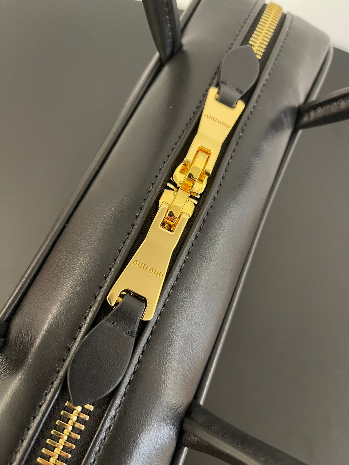 Miu Miu Beau Box Leather Top Handle Bag – Black