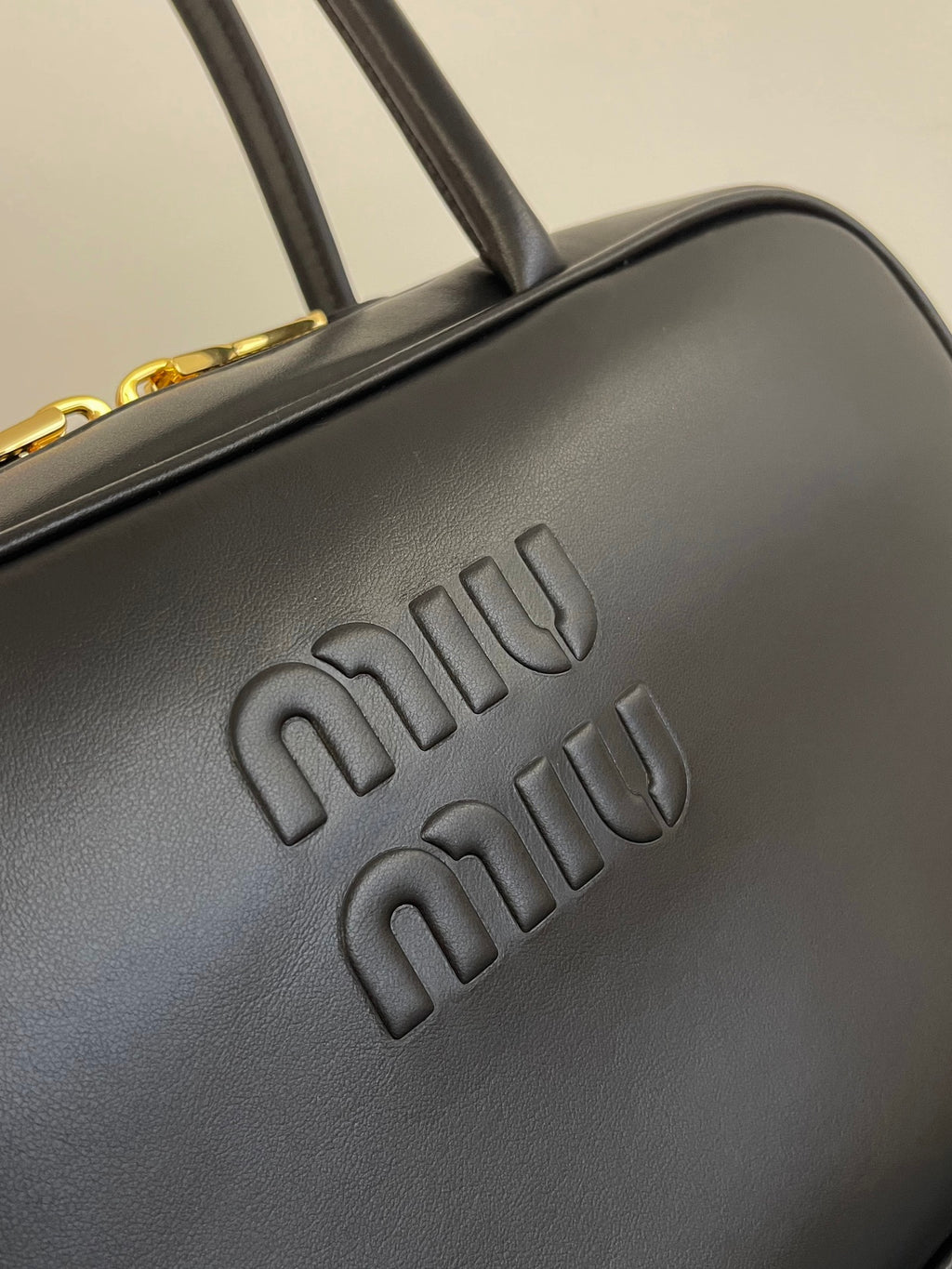 Miu Miu Beau Box Leather Top Handle Bag – Black