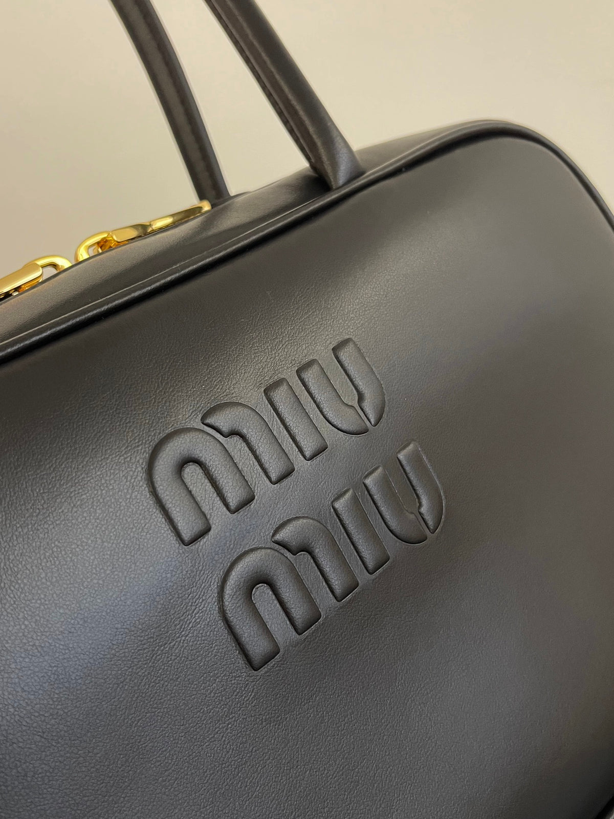 Miu Miu Beau Box Leather Top Handle Bag – Black