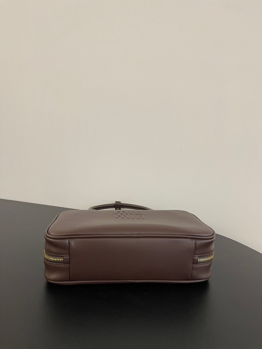 Miu Miu Beau Box Leather Top Handle Bag – Dark Brown