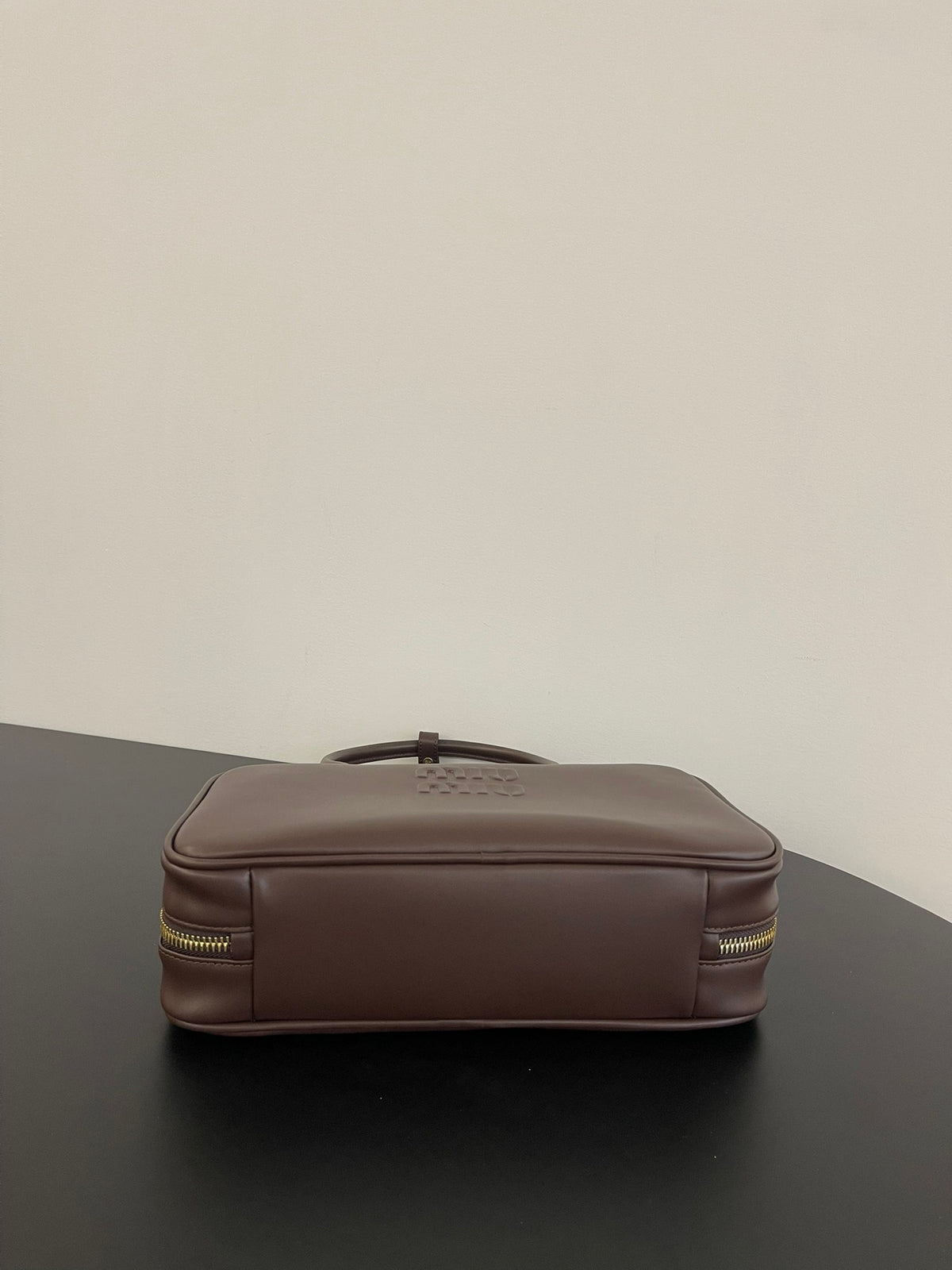 Miu Miu Beau Box Leather Top Handle Bag – Dark Brown