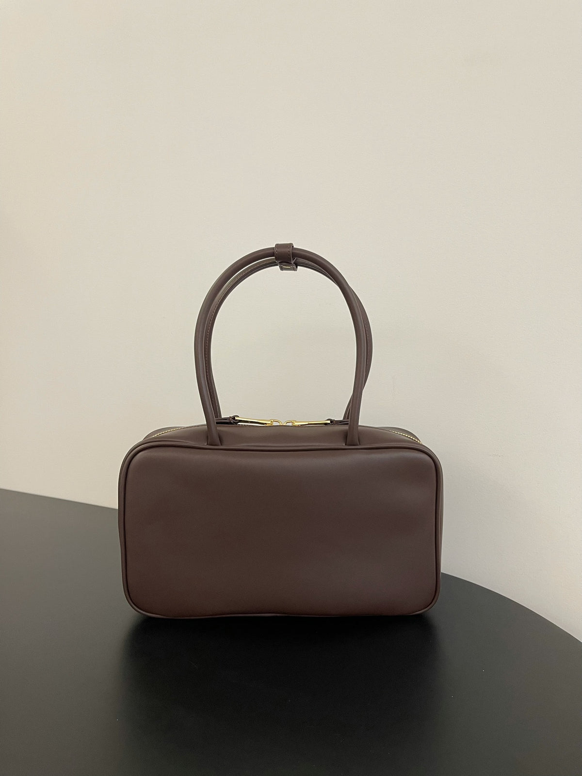 Miu Miu Beau Box Leather Top Handle Bag – Dark Brown
