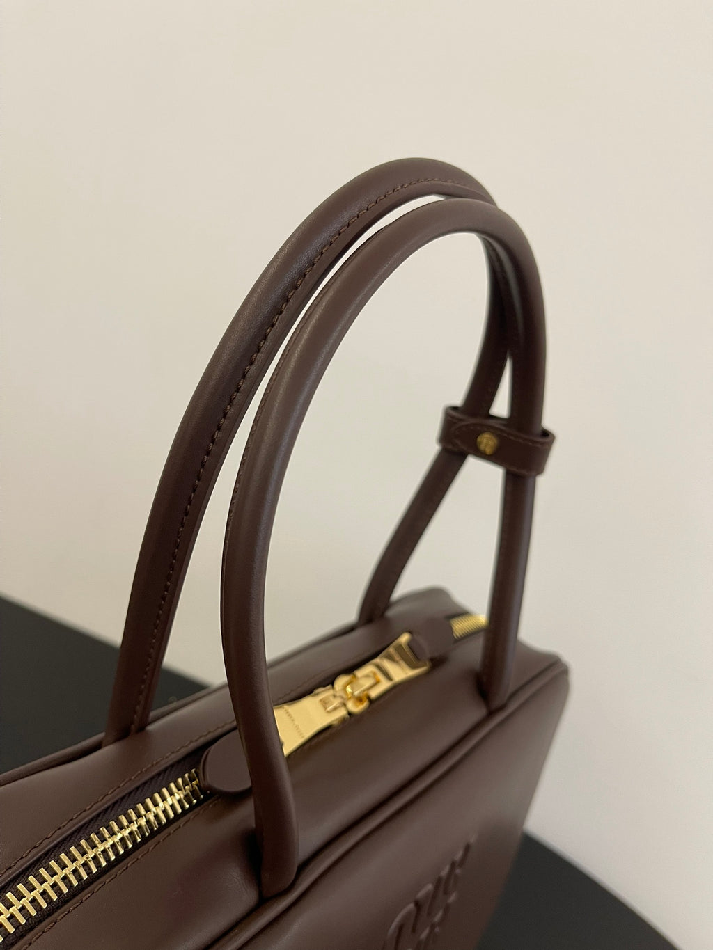 Miu Miu Beau Box Leather Top Handle Bag – Dark Brown