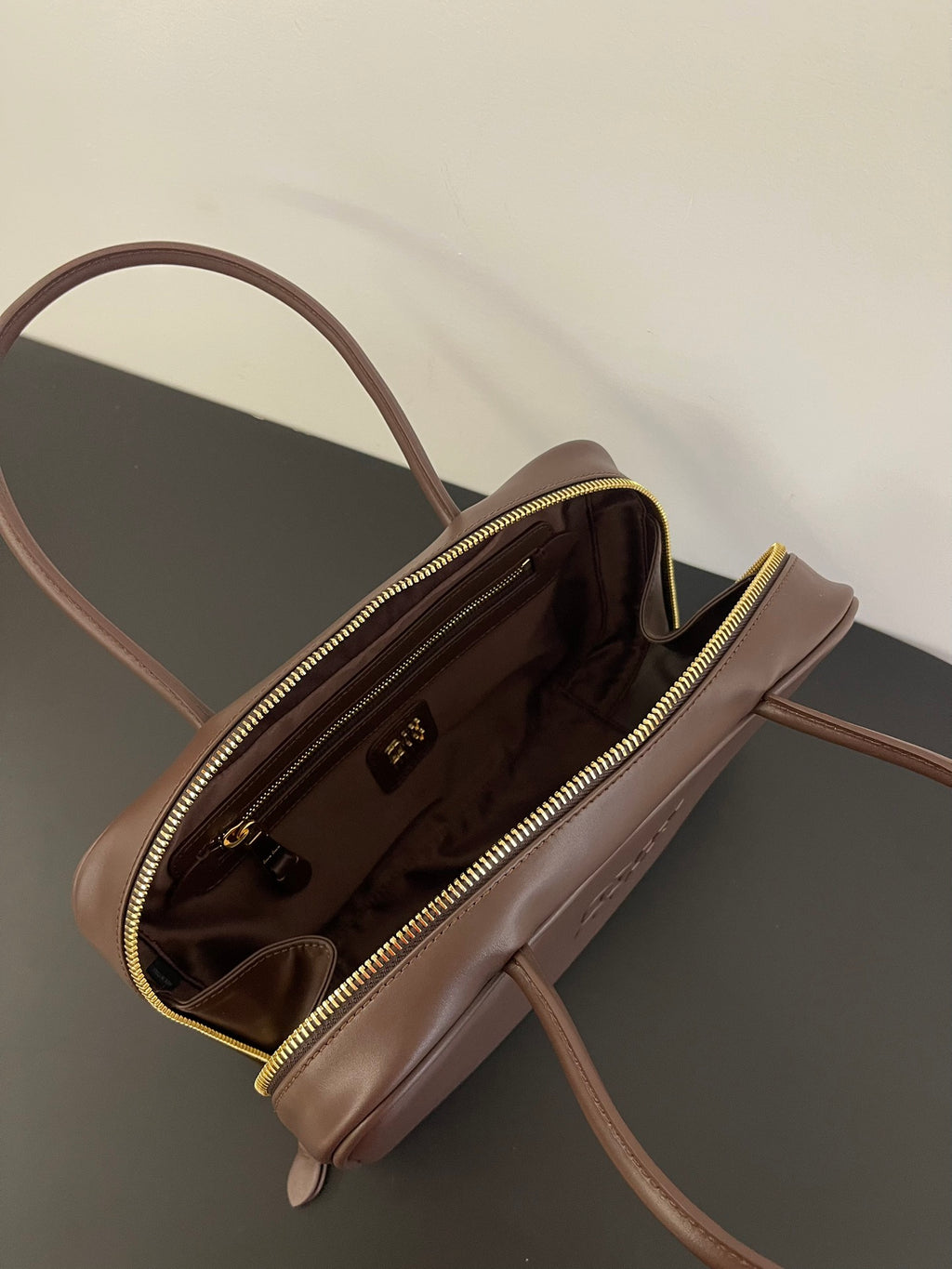 Miu Miu Beau Box Leather Top Handle Bag – Dark Brown