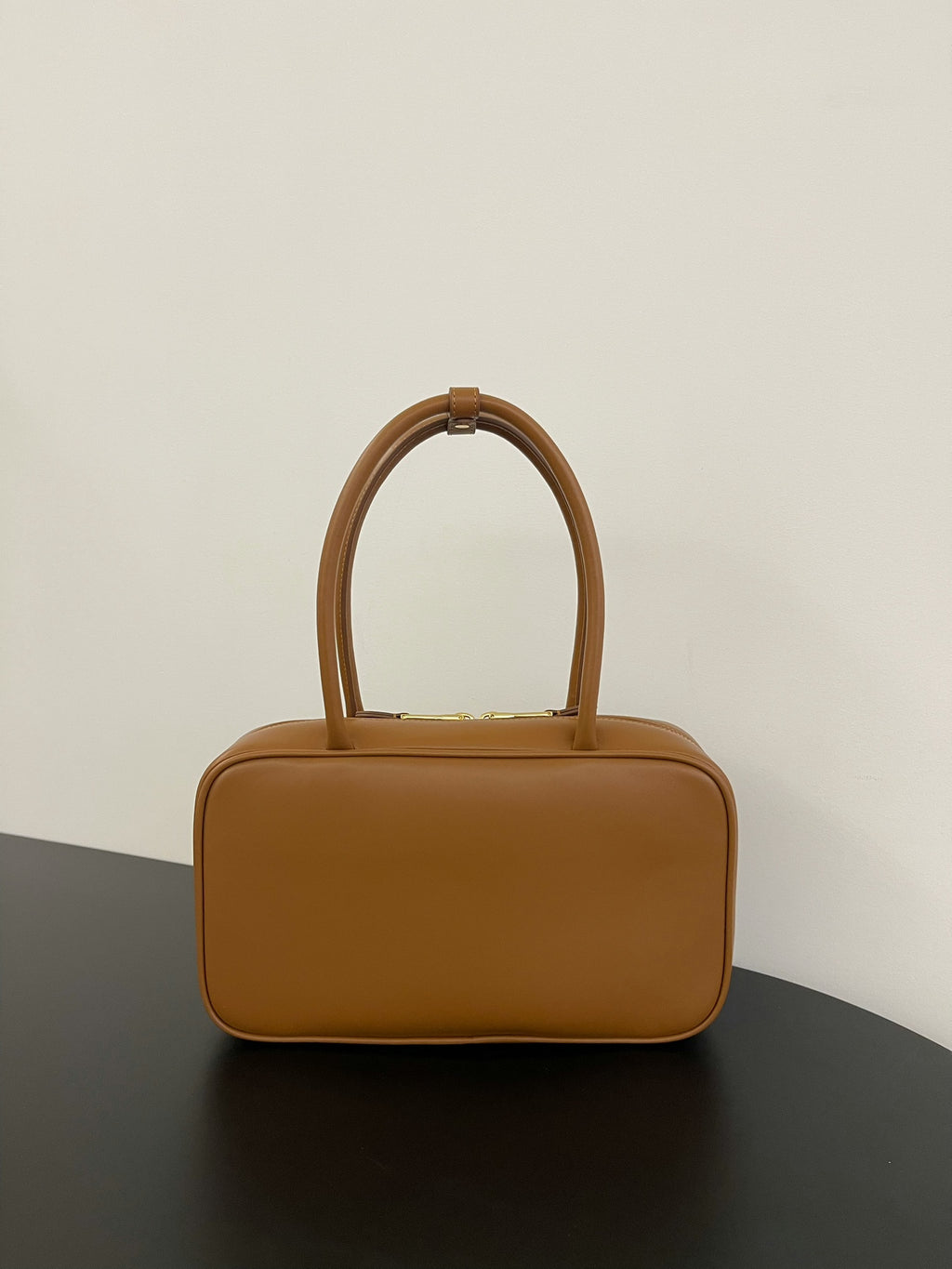 Miu Miu Beau Box Leather Top Handle Bag – Cognac