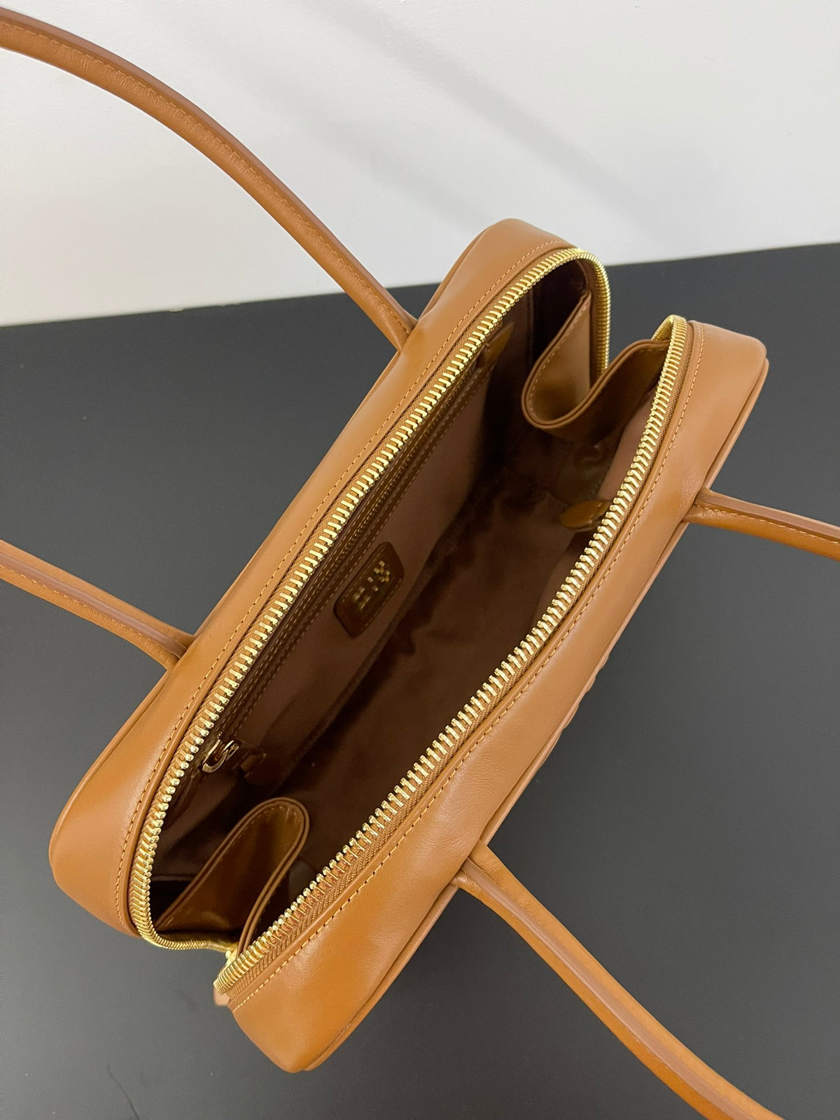 Miu Miu Beau Box Leather Top Handle Bag – Cognac