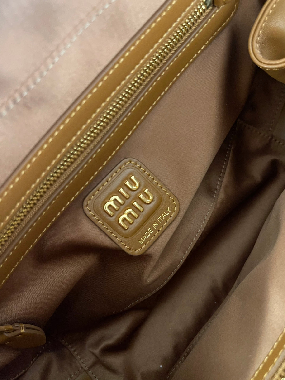 Miu Miu Beau Box Leather Top Handle Bag – Cognac