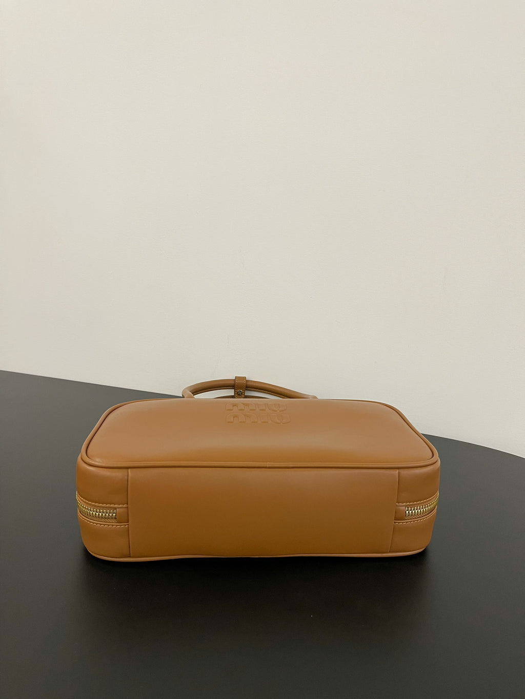 Miu Miu Beau Box Leather Top Handle Bag – Cognac