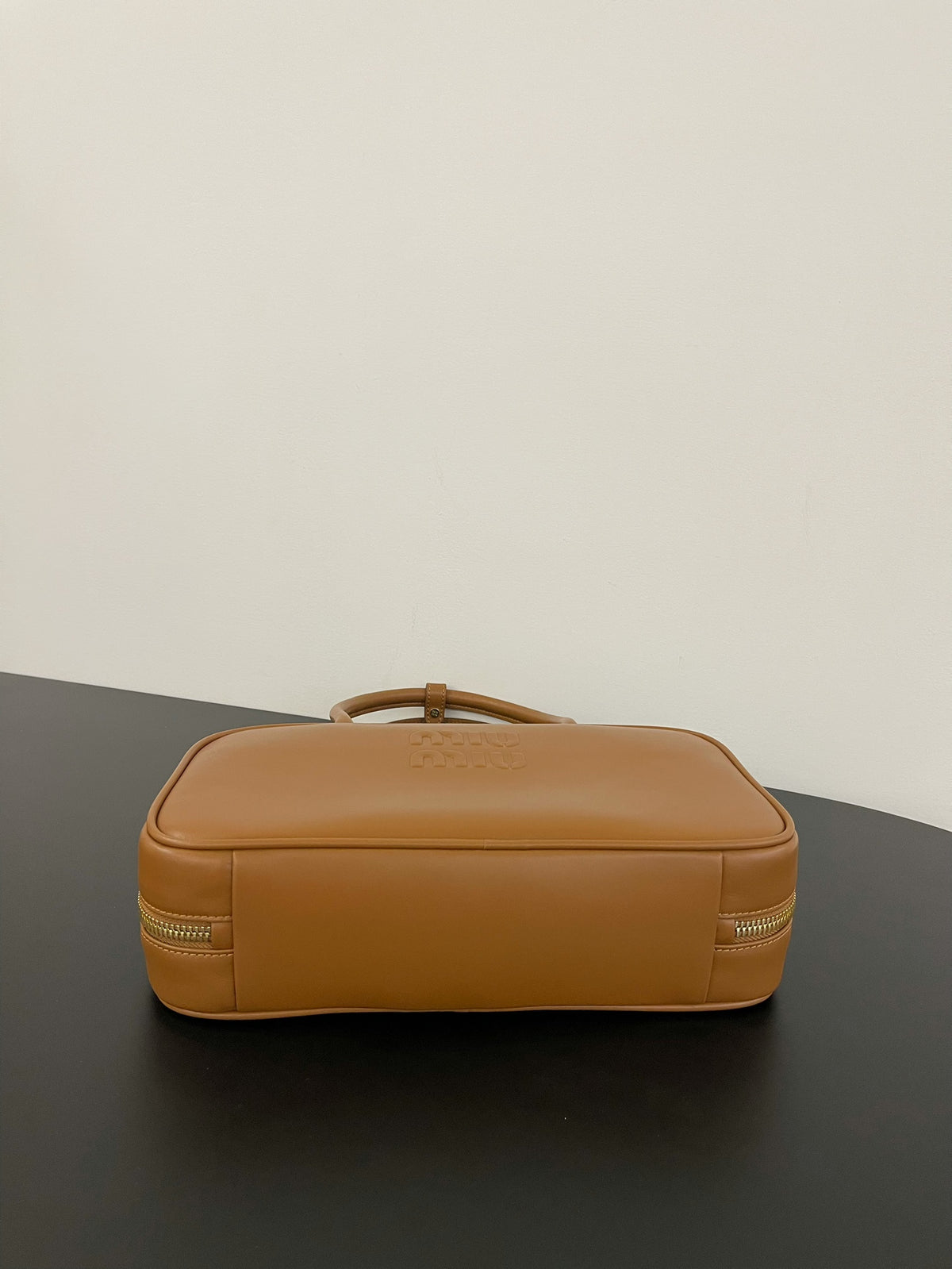 Miu Miu Beau Box Leather Top Handle Bag – Cognac