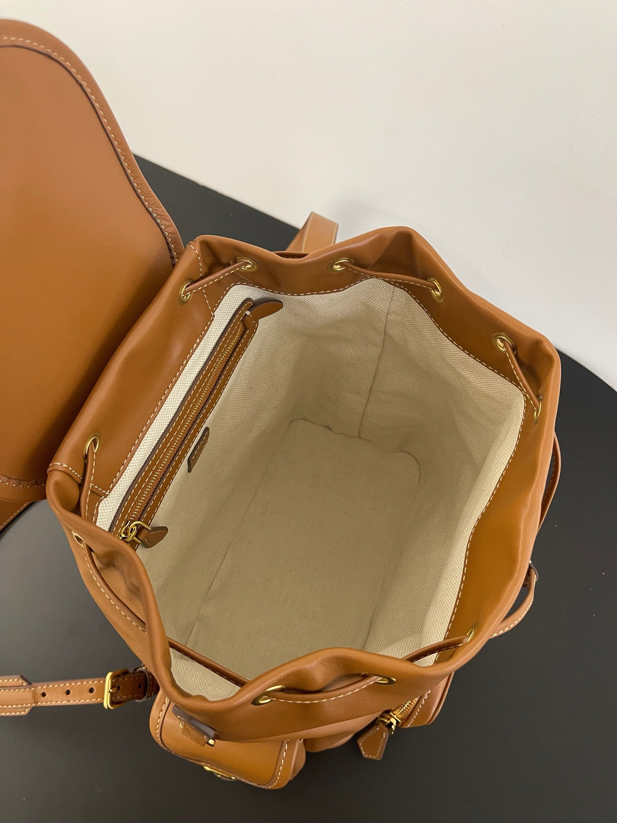 Miu Miu Leather Backpack – Cognac