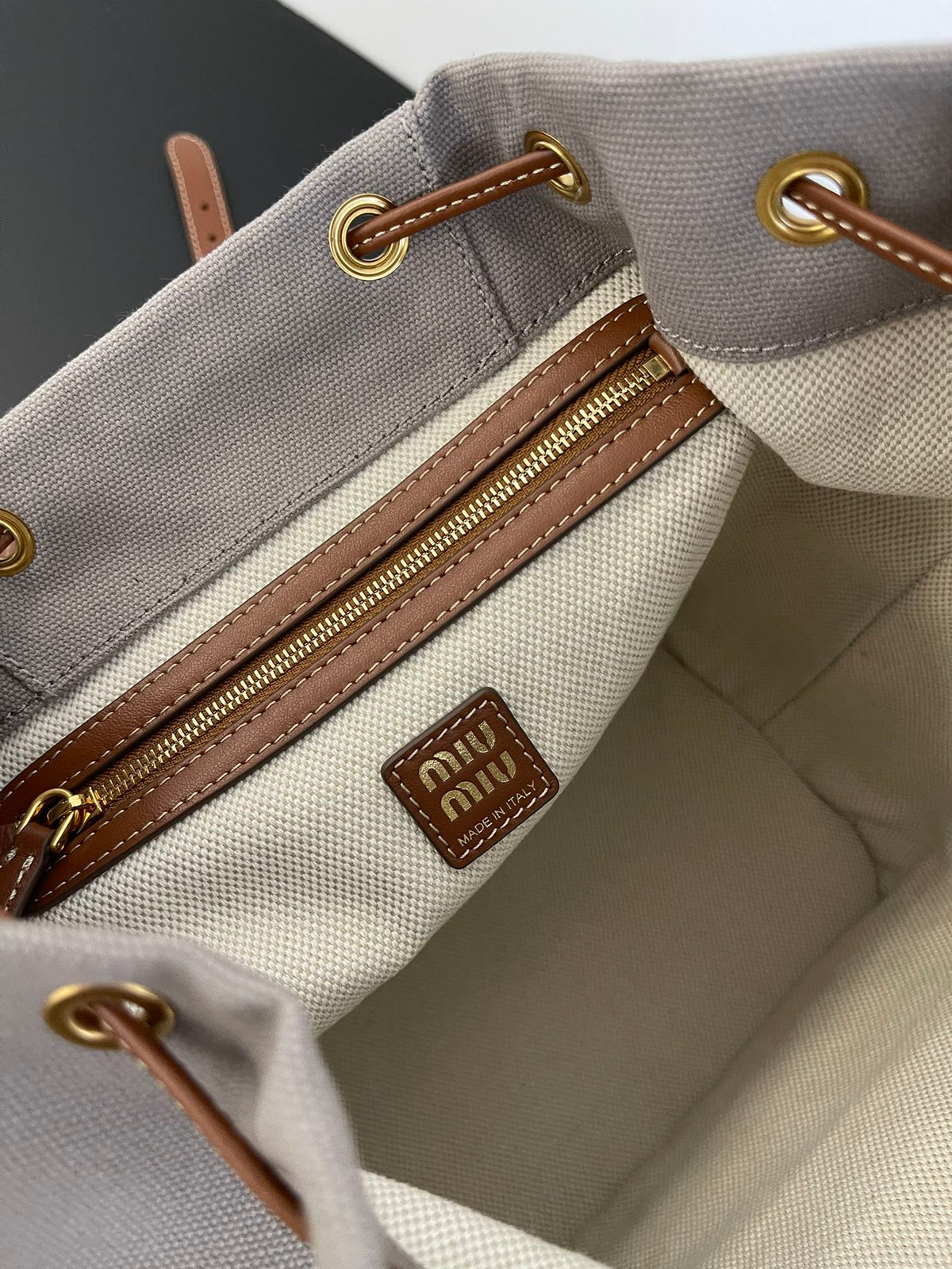 Miu Miu Canvas Backpack – Grey