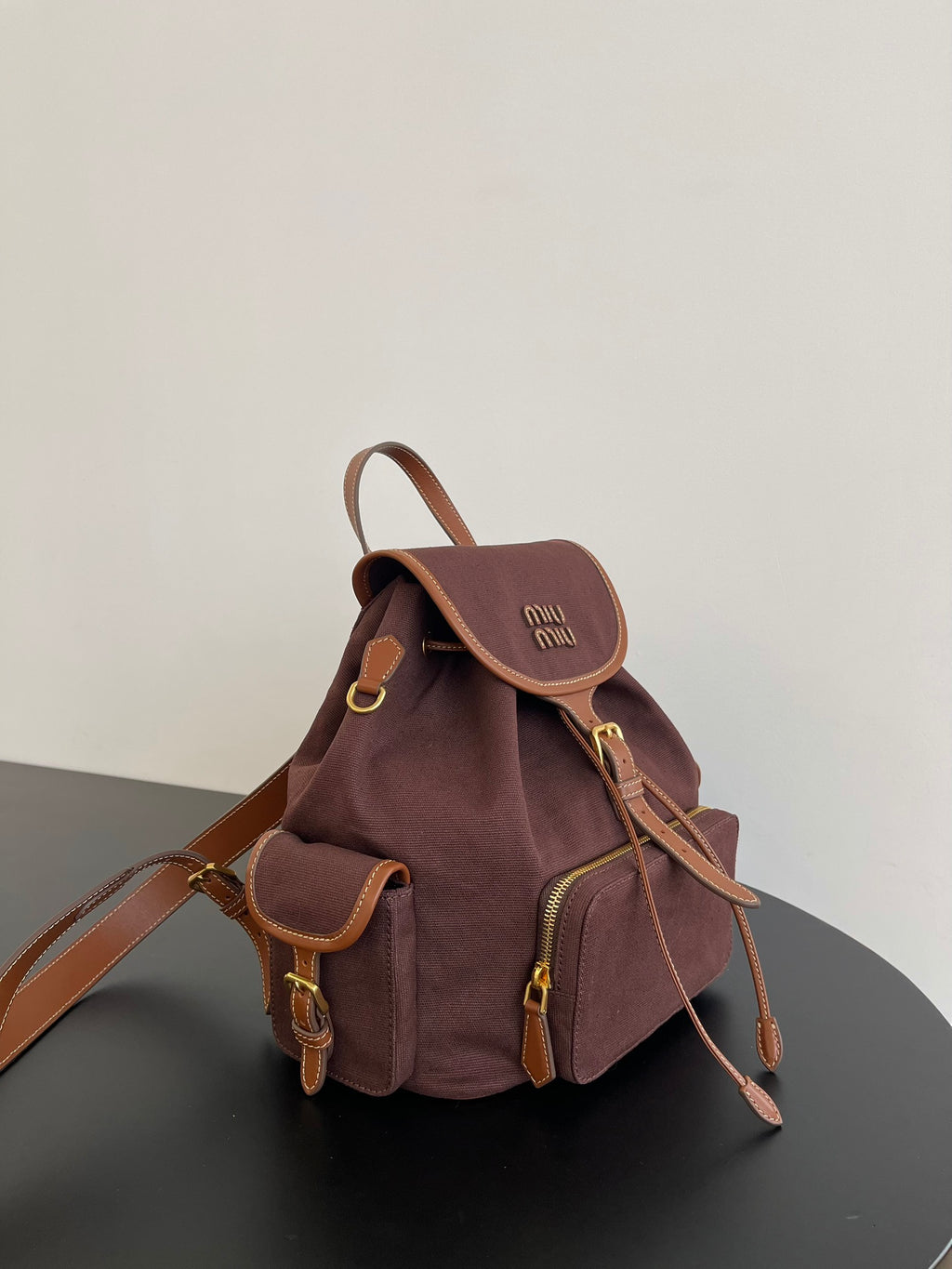 Miu Miu Canvas Backpack – Dark Brown
