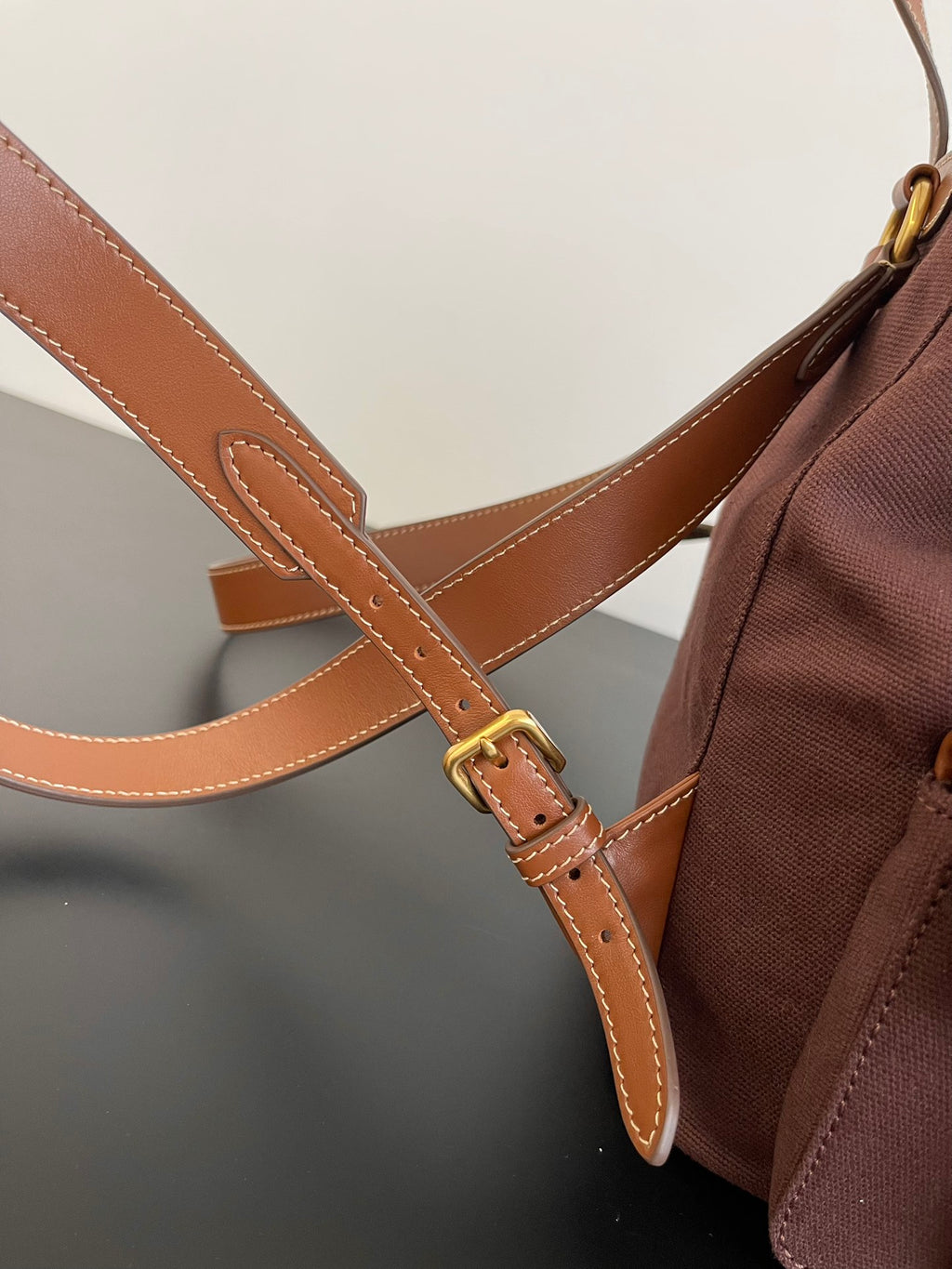 Miu Miu Canvas Backpack – Dark Brown