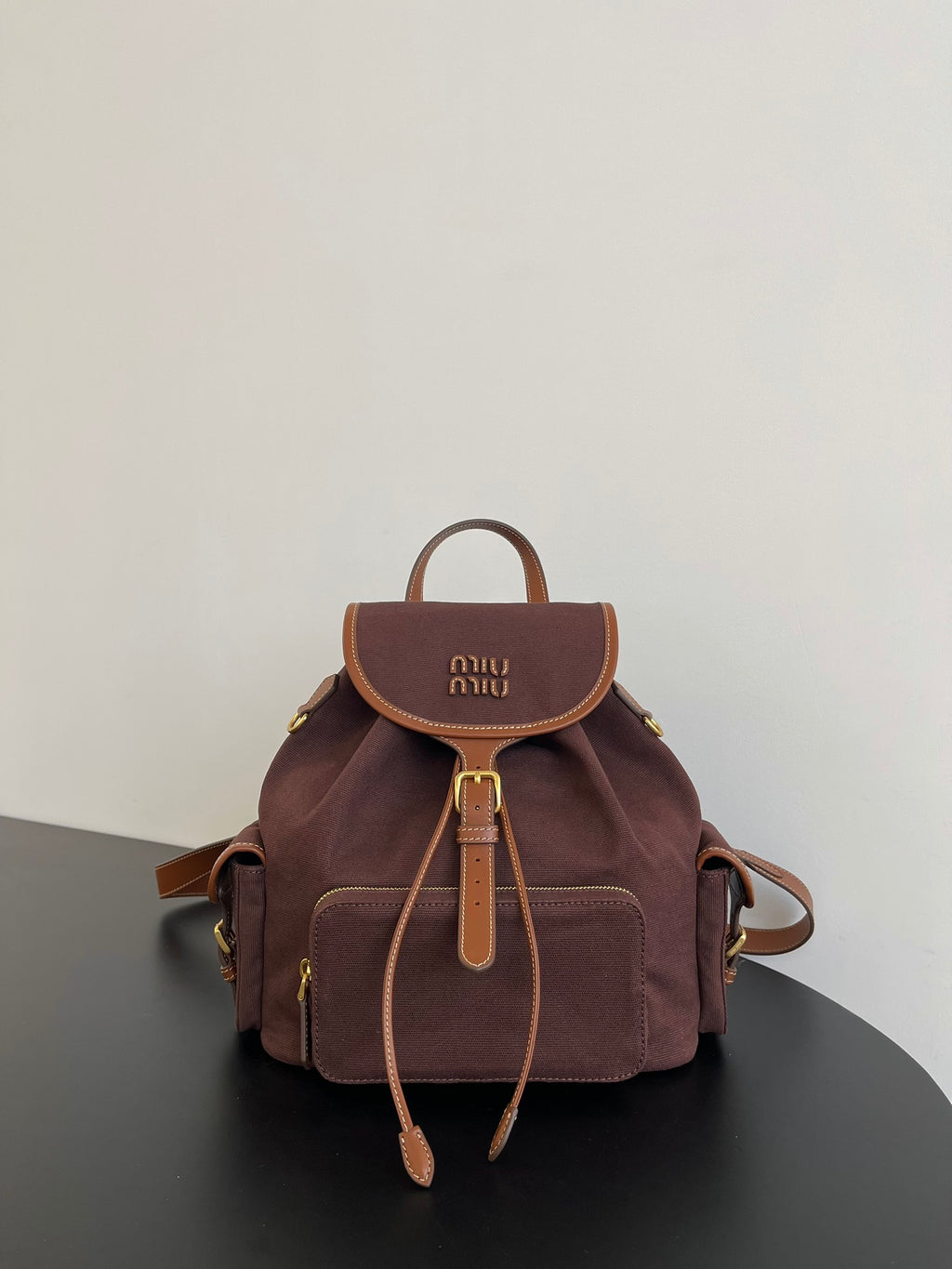 Miu Miu Canvas Backpack – Dark Brown
