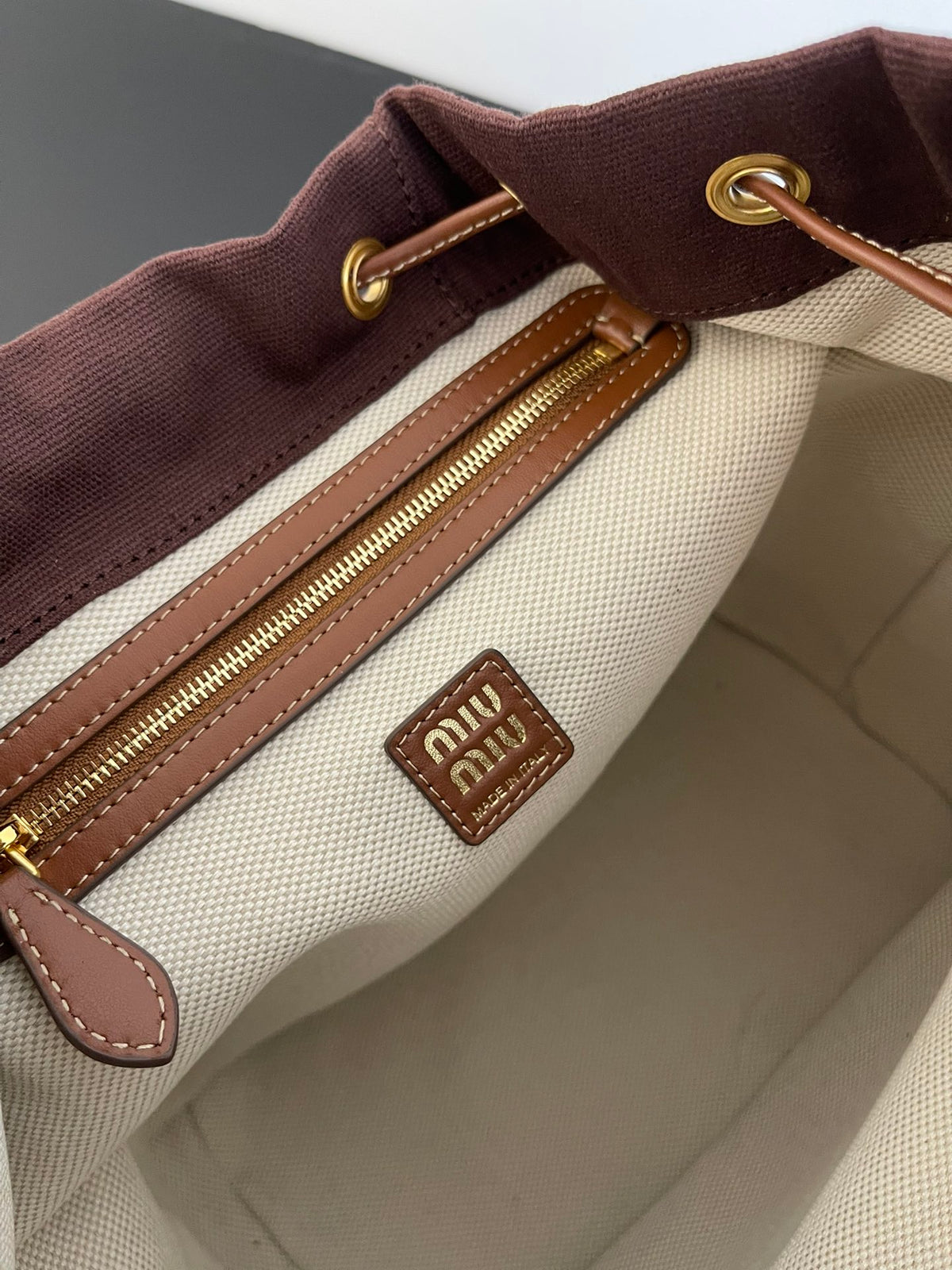 Miu Miu Canvas Backpack – Dark Brown