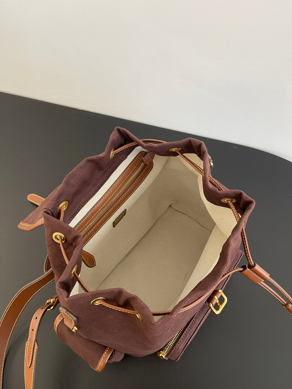 Miu Miu Canvas Backpack – Dark Brown