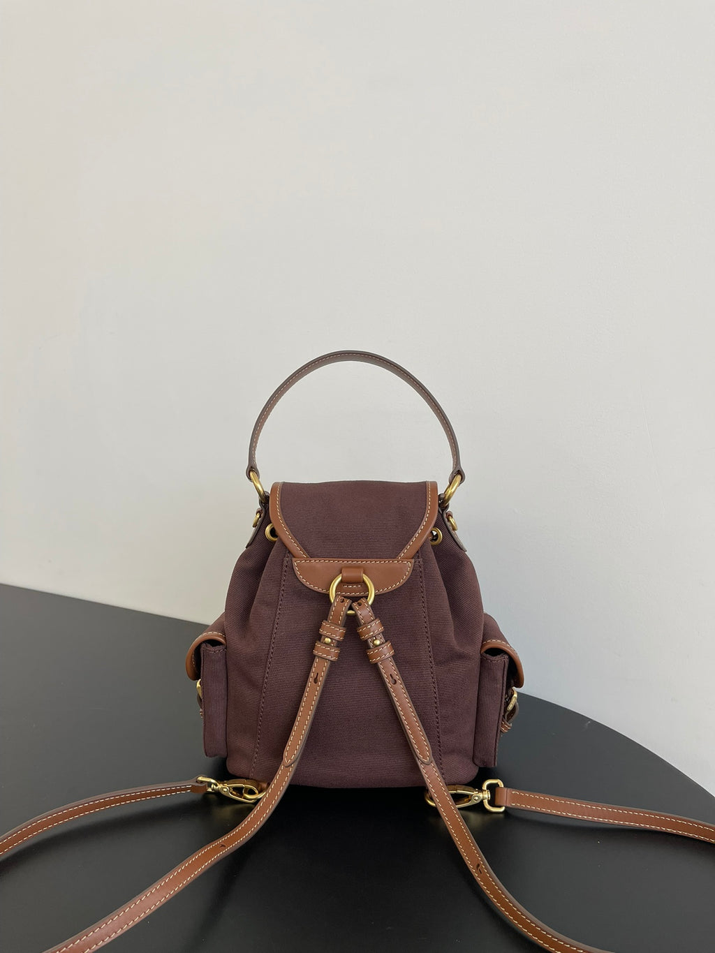 Miu Miu Canvas Mini Backpack – Dark Brown