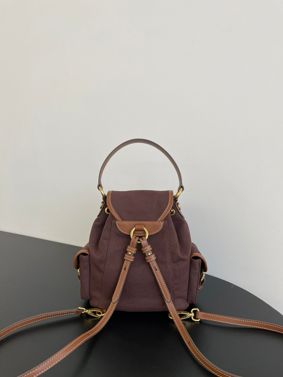 Miu Miu Canvas Mini Backpack – Dark Brown