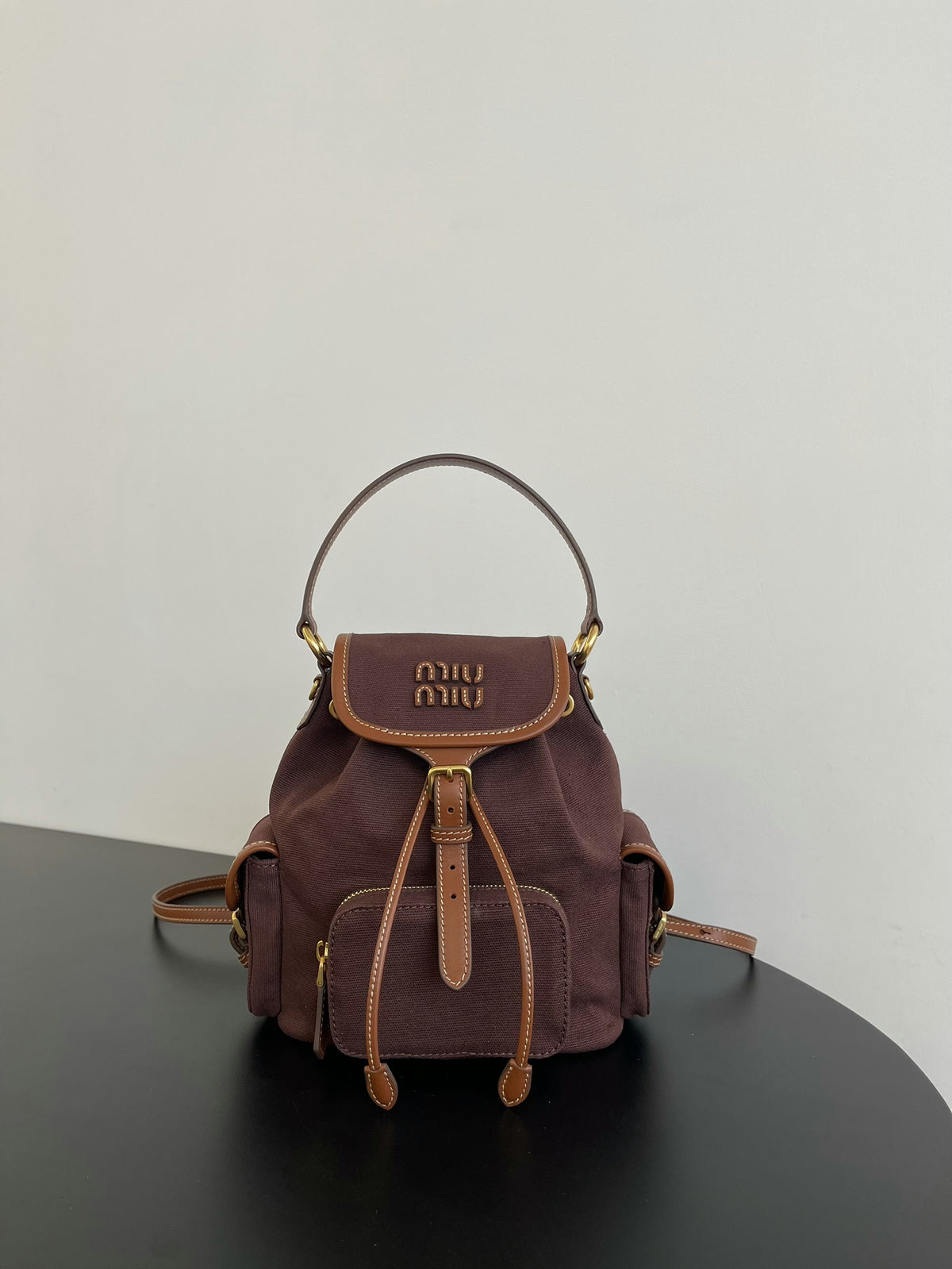 Miu Miu Canvas Mini Backpack – Dark Brown