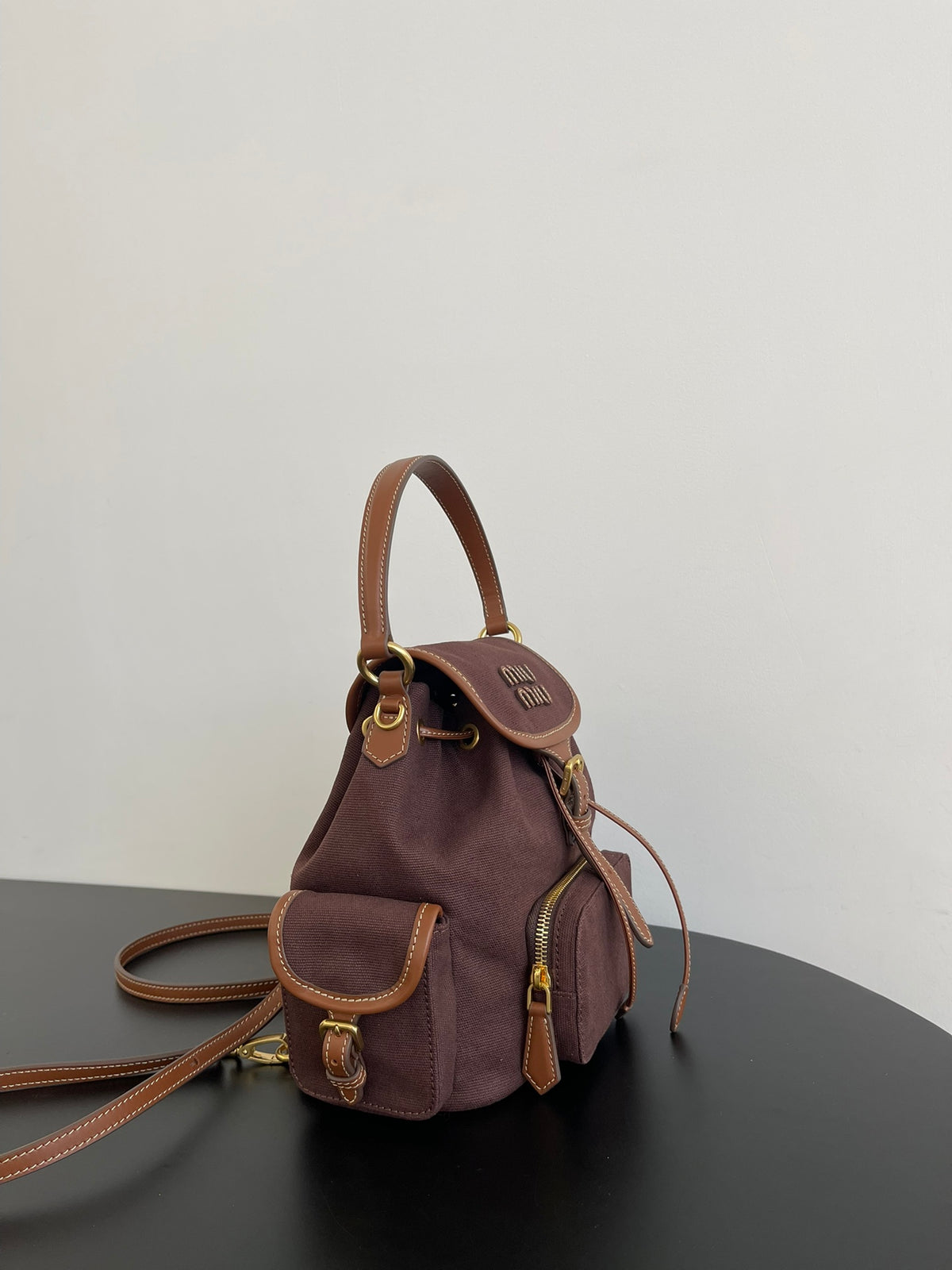 Miu Miu Canvas Mini Backpack – Dark Brown