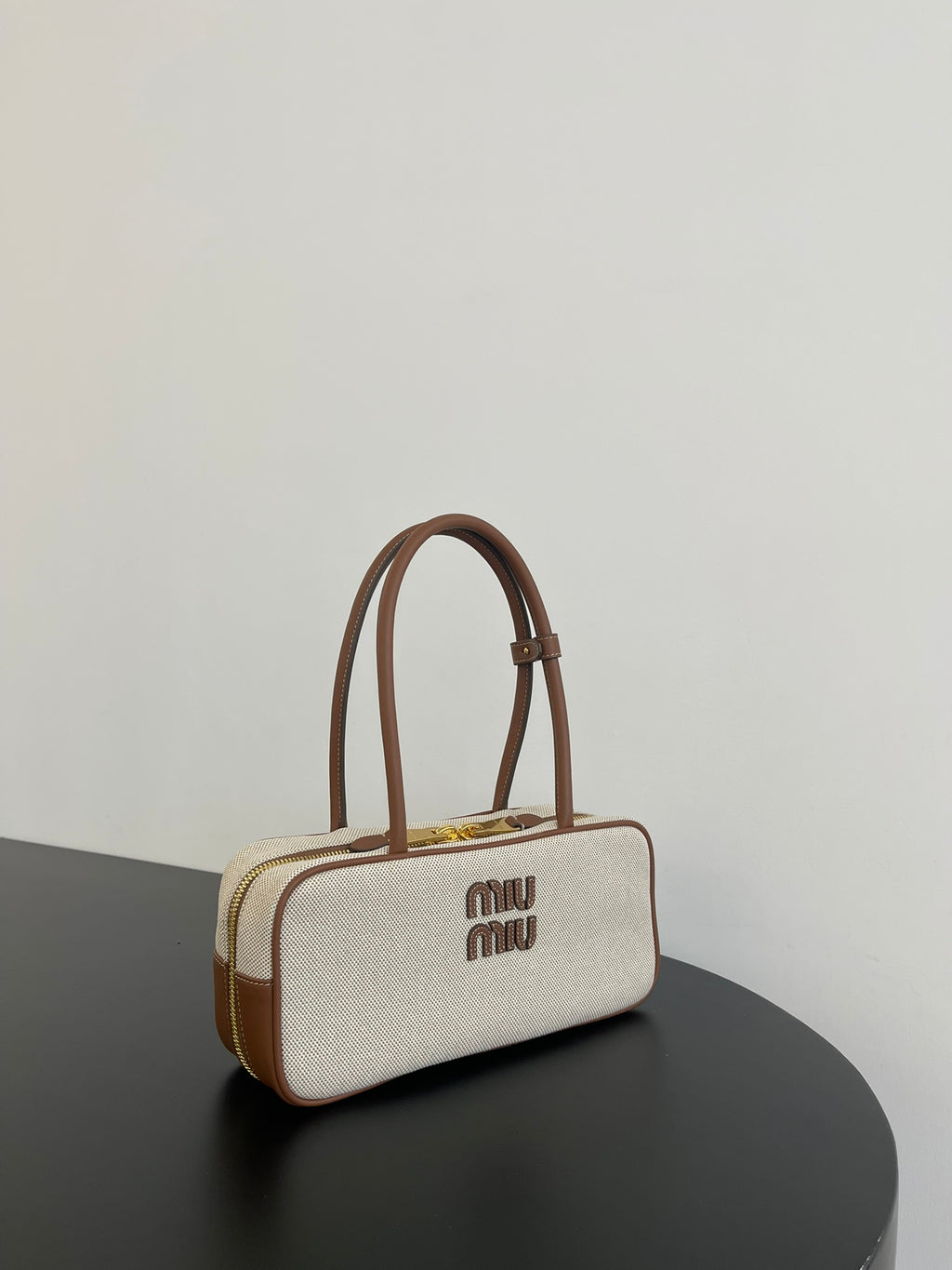 Miu Miu Mini Canvas Top Handle Bag – Beige & Brown