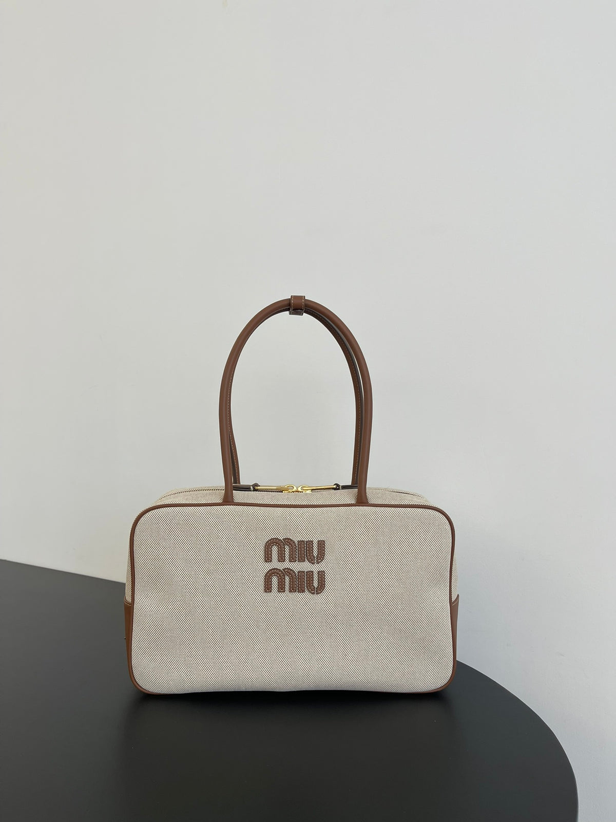 Miu Miu Canvas Top Handle Bag – Beige & Brown