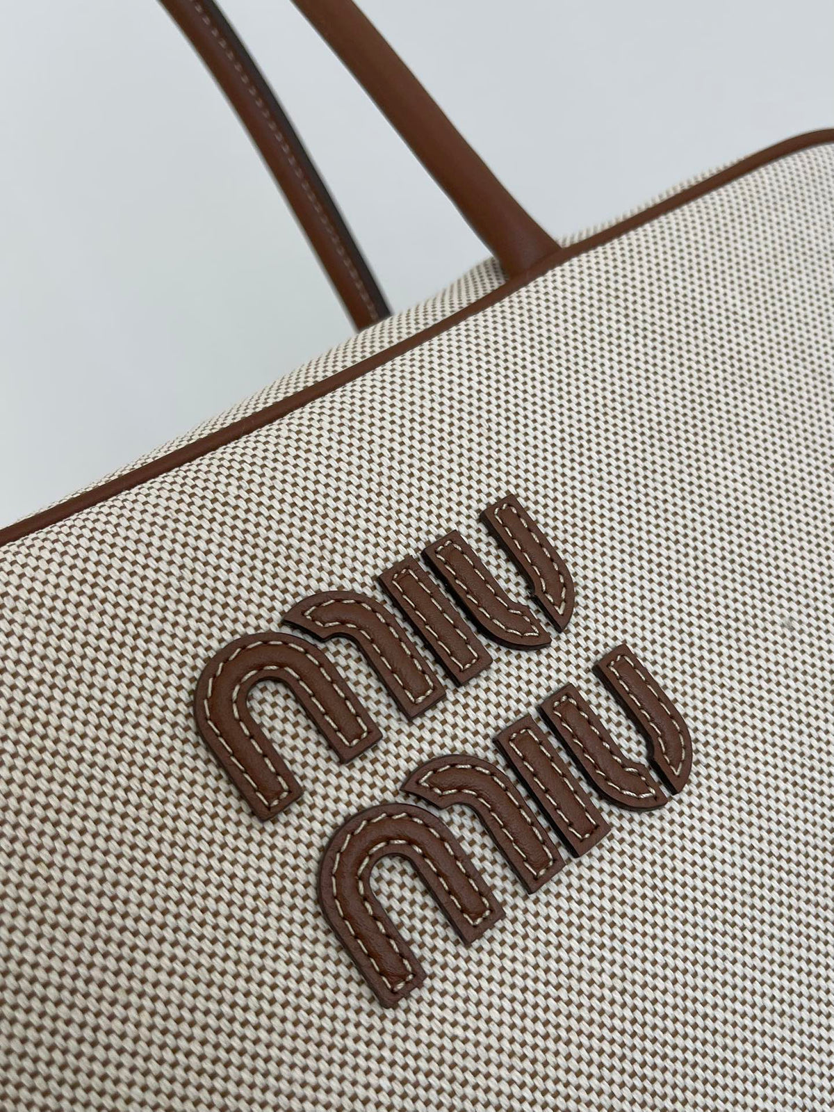 Miu Miu Canvas Top Handle Bag – Beige & Brown