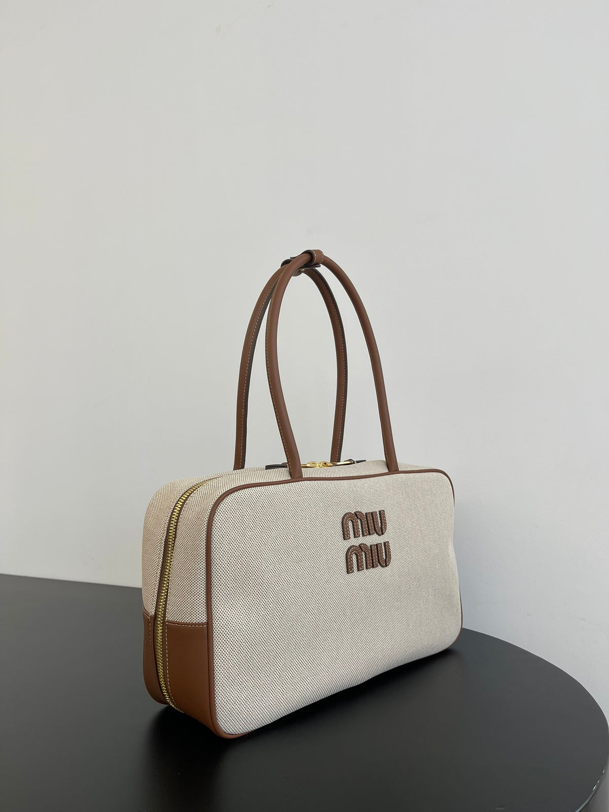 Miu Miu Canvas Top Handle Bag – Beige & Brown