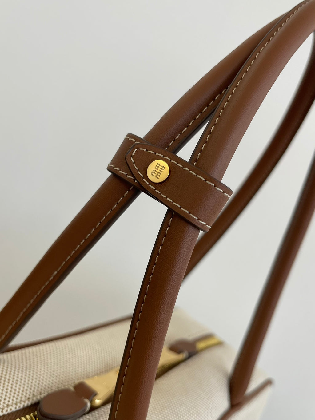 Miu Miu Canvas Top Handle Bag – Beige & Brown
