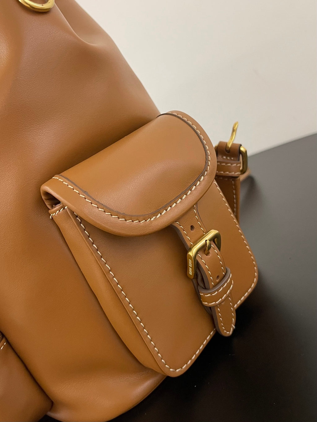 Miu Miu Leather Backpack – Cognac
