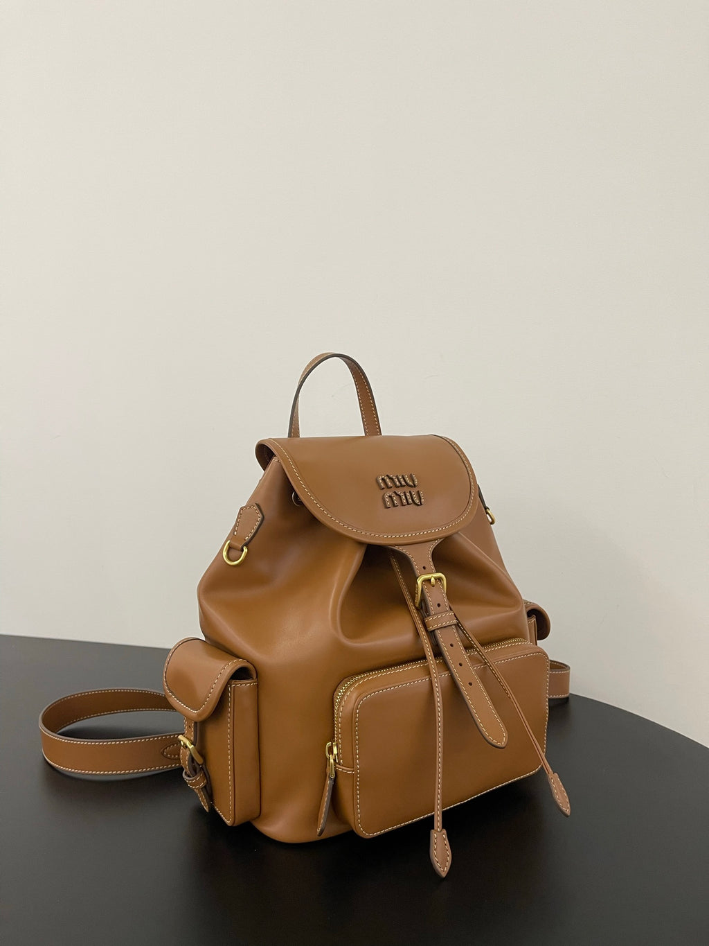 Miu Miu Leather Backpack – Cognac
