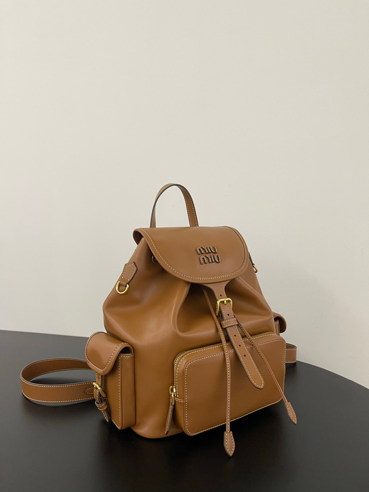 Miu Miu Leather Backpack – Cognac