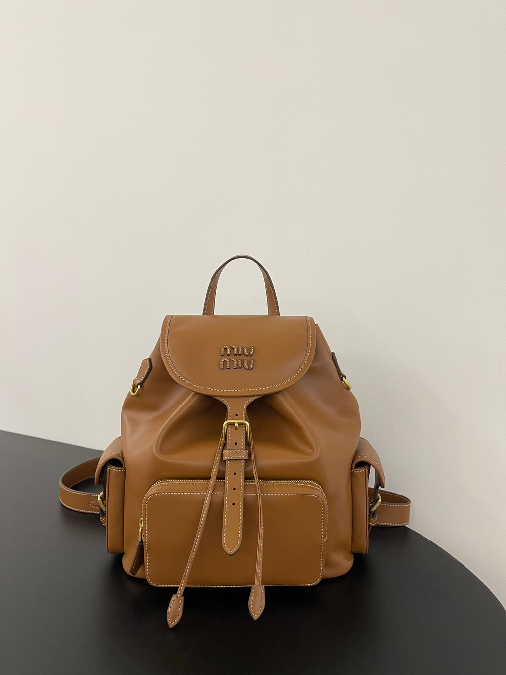 Miu Miu Leather Backpack – Cognac