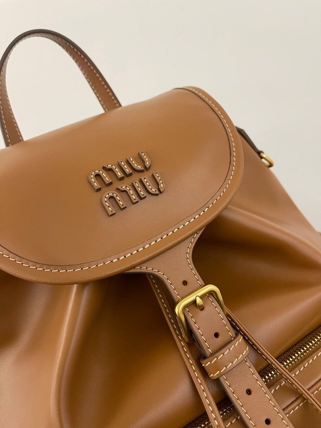 Miu Miu Leather Backpack – Cognac
