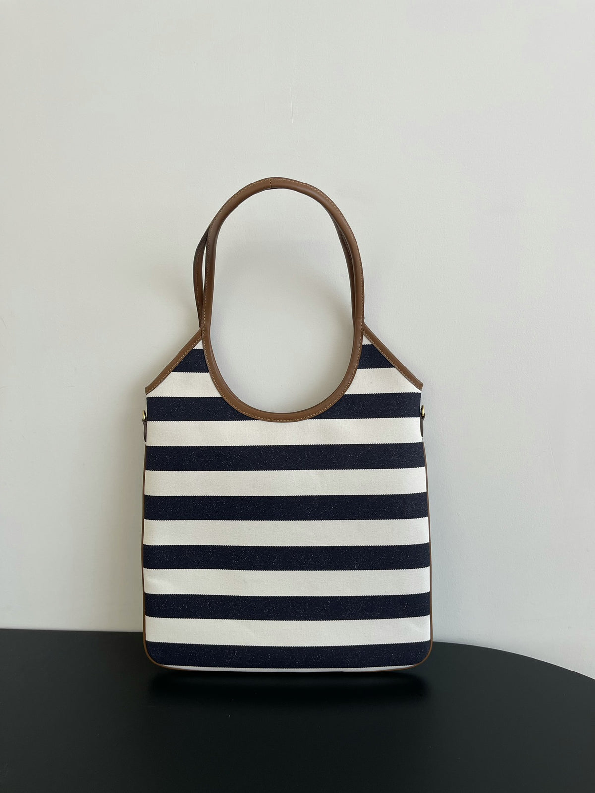 Miu Miu Striped Canvas Tote Bag – Navy & White