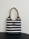 Miu Miu Striped Canvas Tote Bag – Navy & White