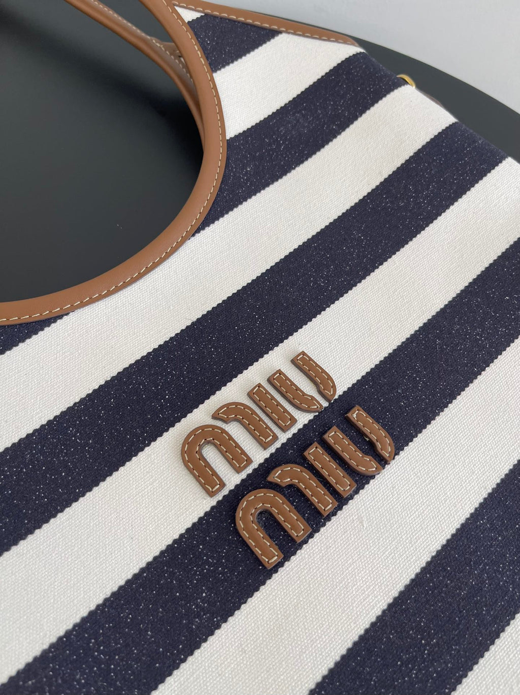 Miu Miu Striped Canvas Tote Bag – Navy & White