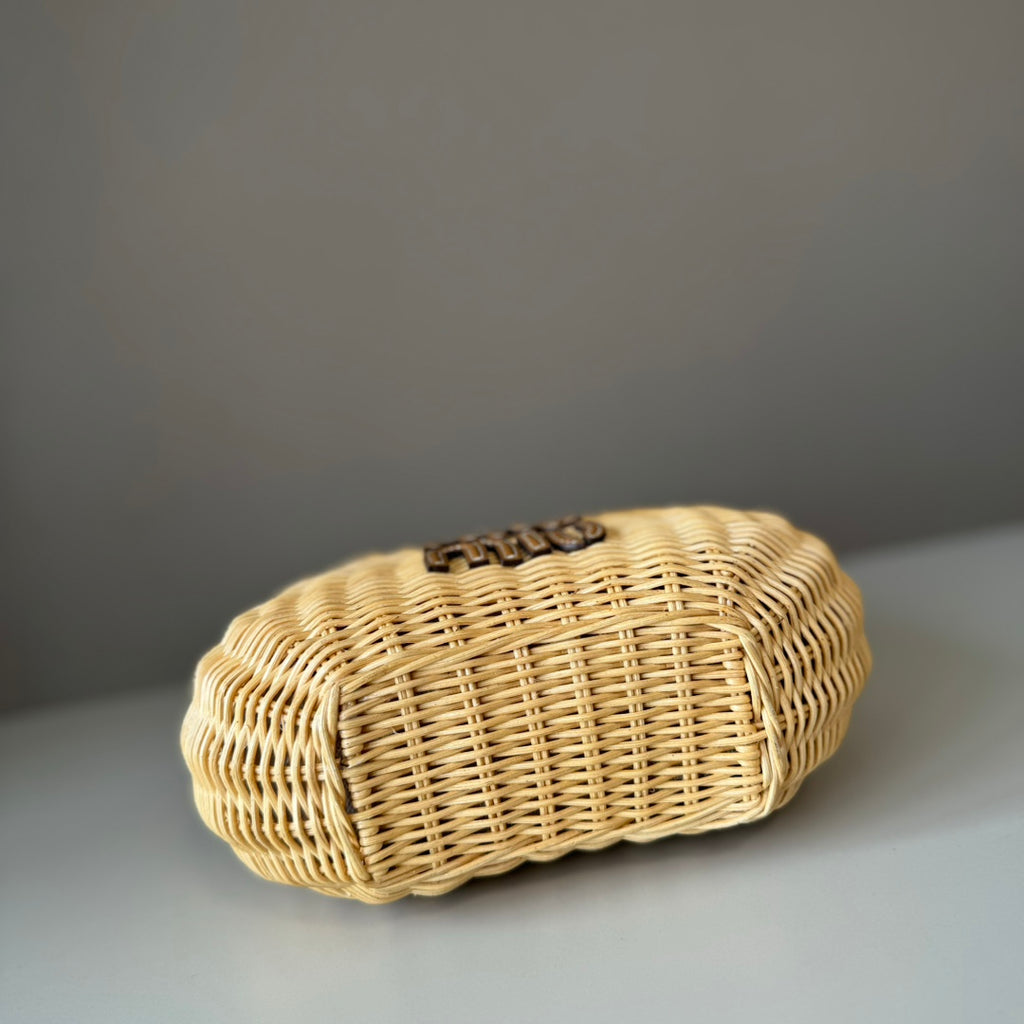 Miu Miu Woven Raffia Mini Hobo Bag – Natural