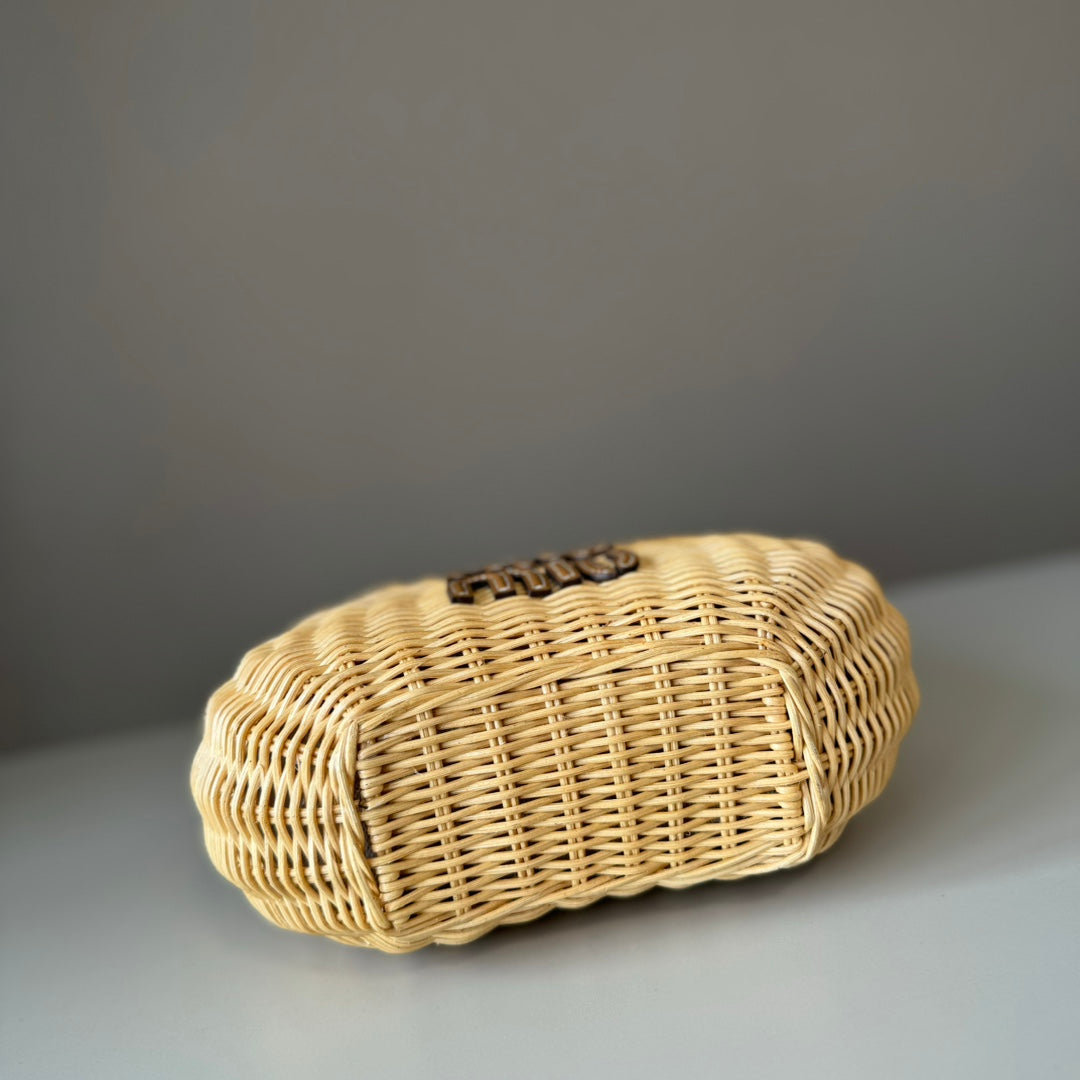 Miu Miu Woven Raffia Mini Hobo Bag – Natural