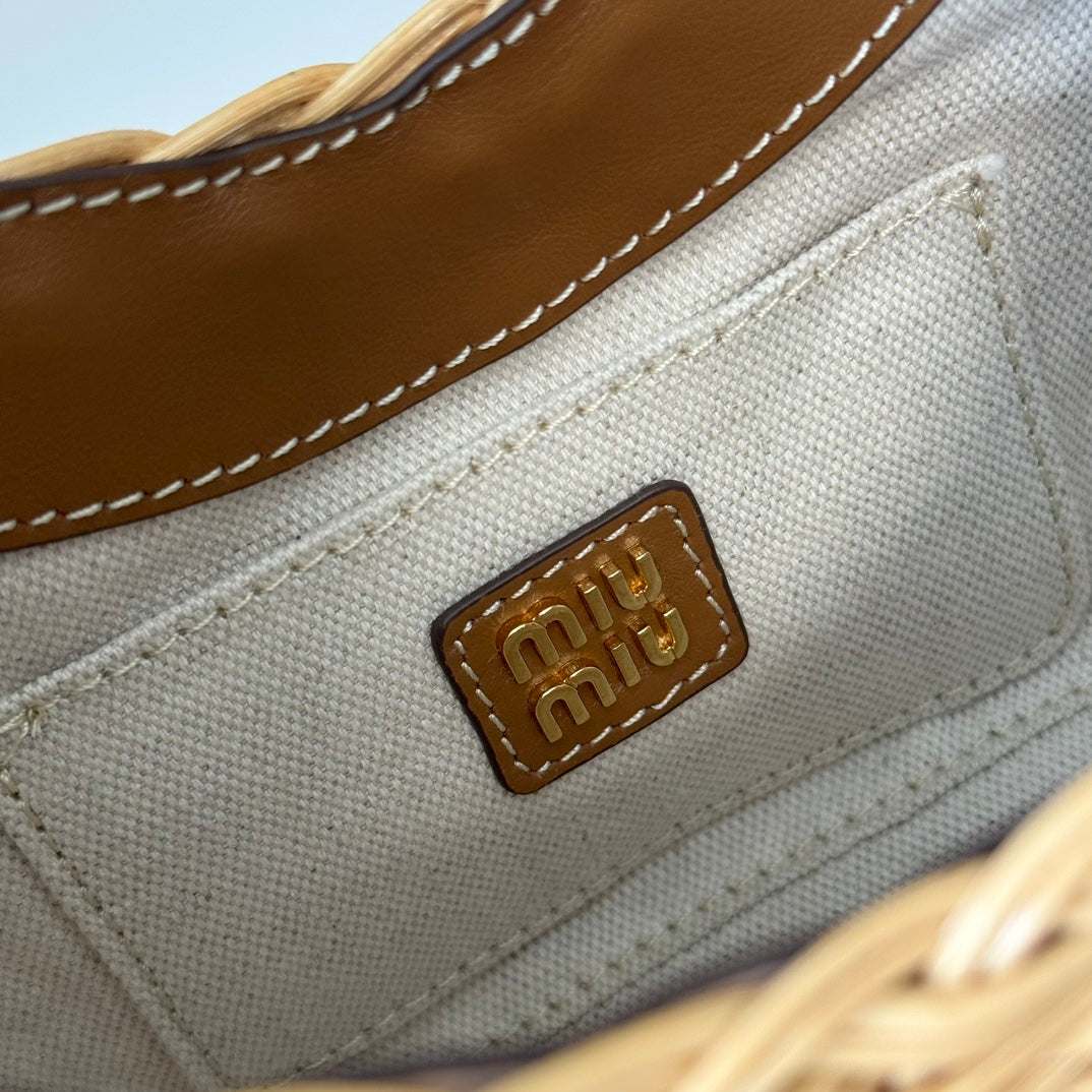 Miu Miu Woven Raffia Mini Hobo Bag – Natural
