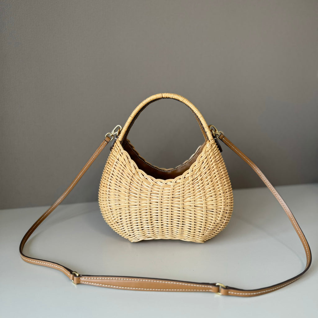 Miu Miu Woven Raffia Mini Hobo Bag – Natural