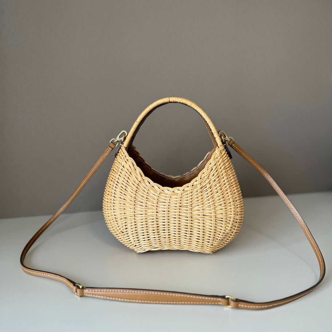 Miu Miu Woven Raffia Mini Hobo Bag – Natural