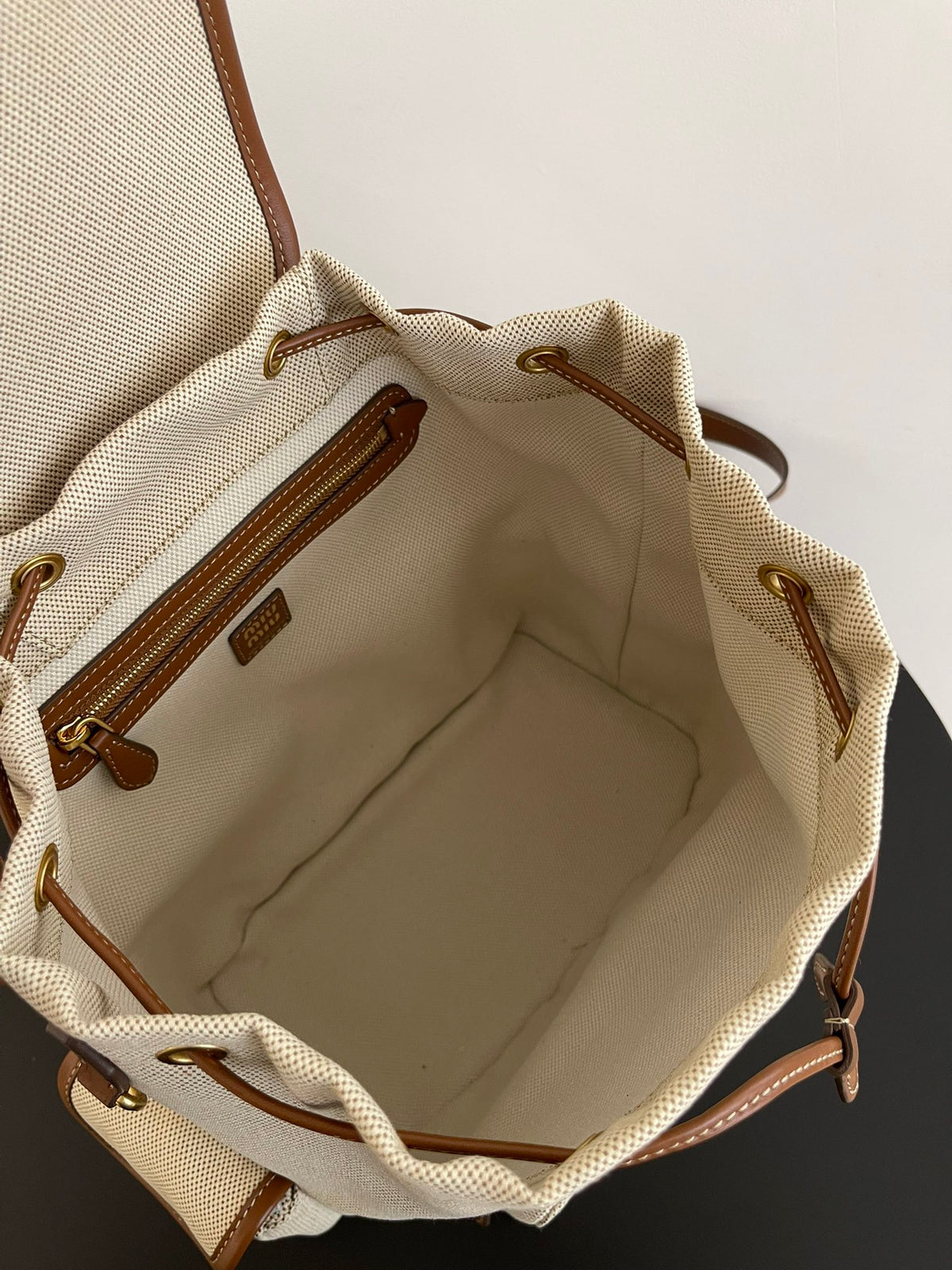 Miu Miu Canvas Backpack – White